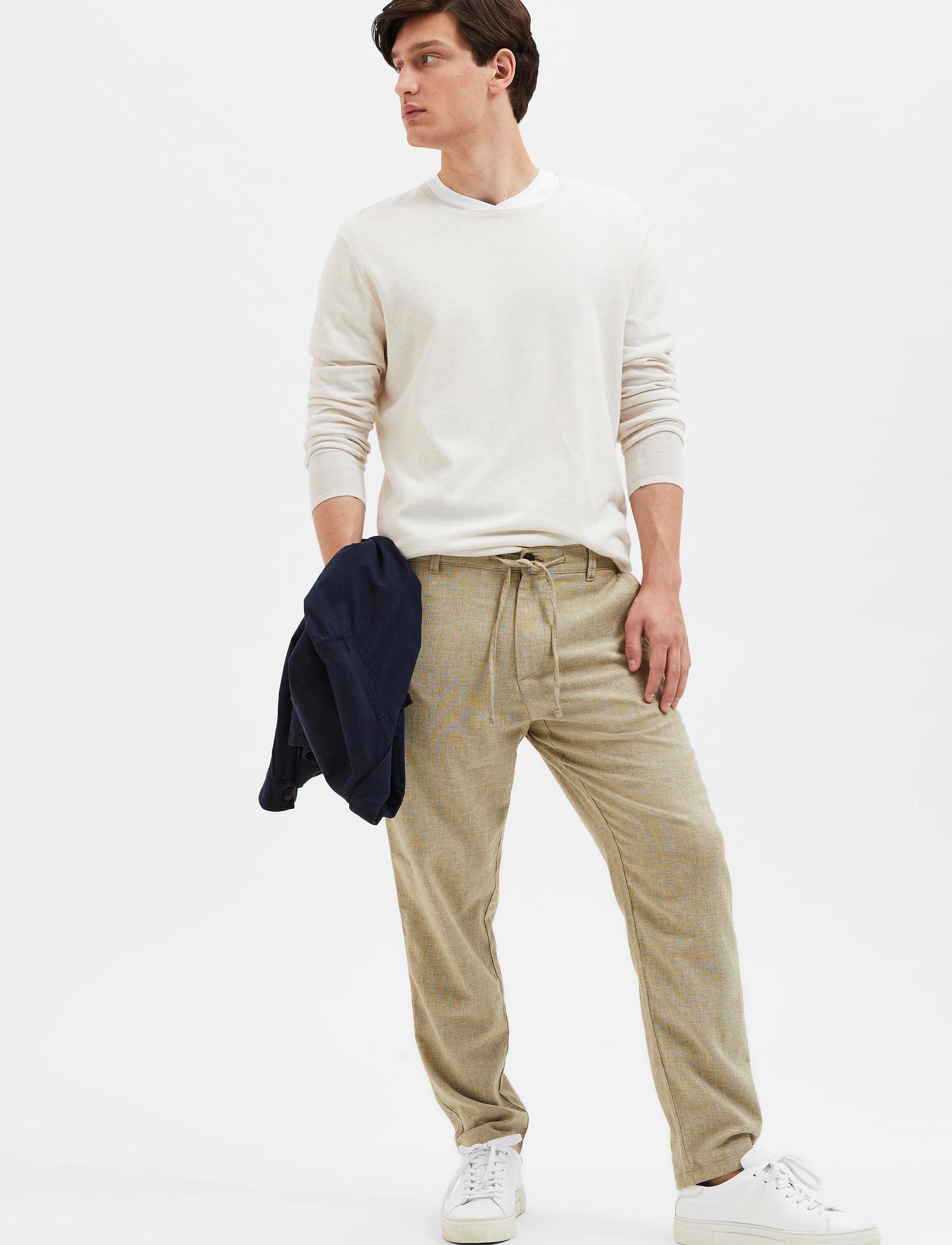 Selected - SLM172-SLIMTAPE BRODY LINEN BLD PNT NOOS - linnebyxor - olive branch - 3