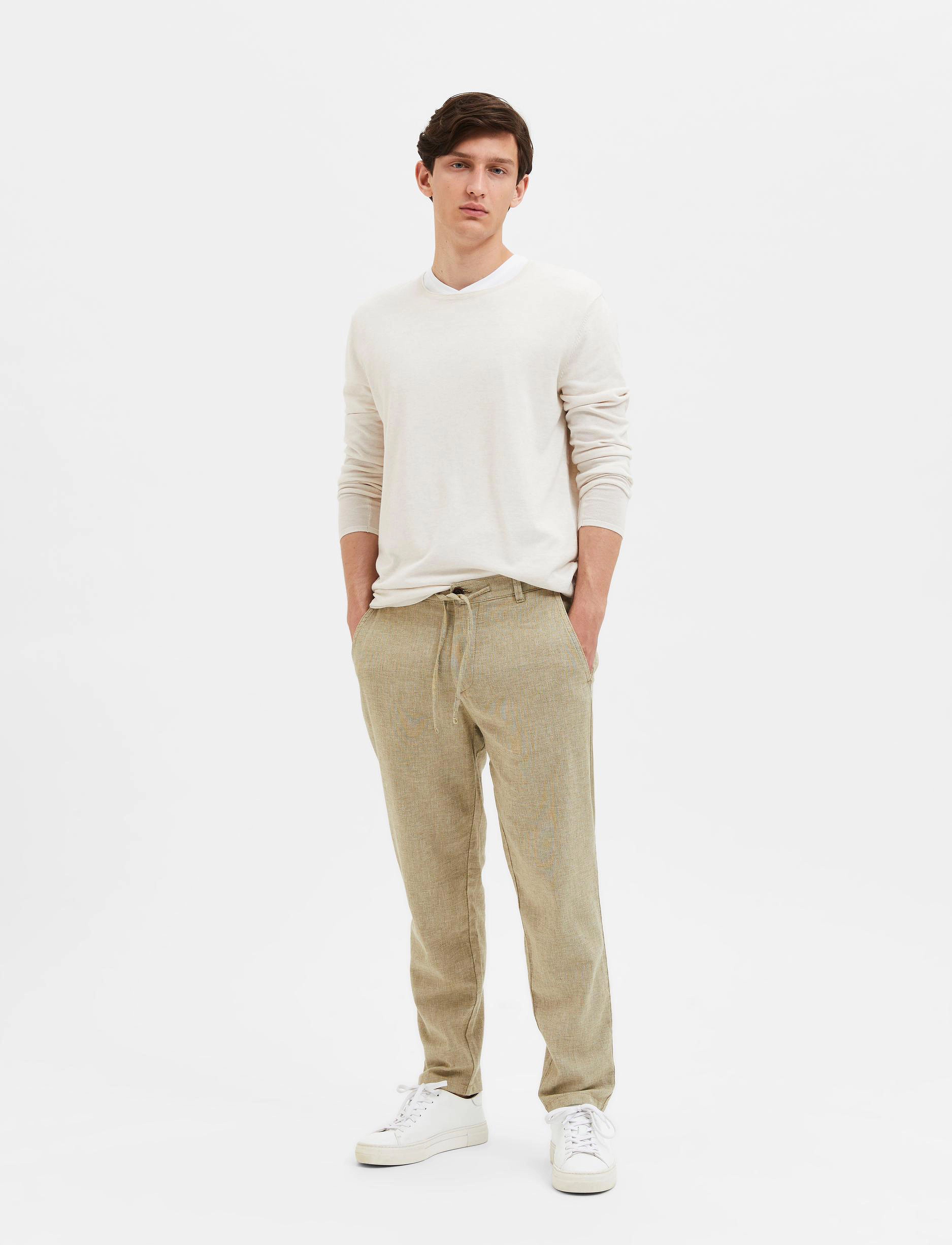 Selected - SLM172-SLIMTAPE BRODY LINEN BLD PNT NOOS - linnebyxor - olive branch - 4