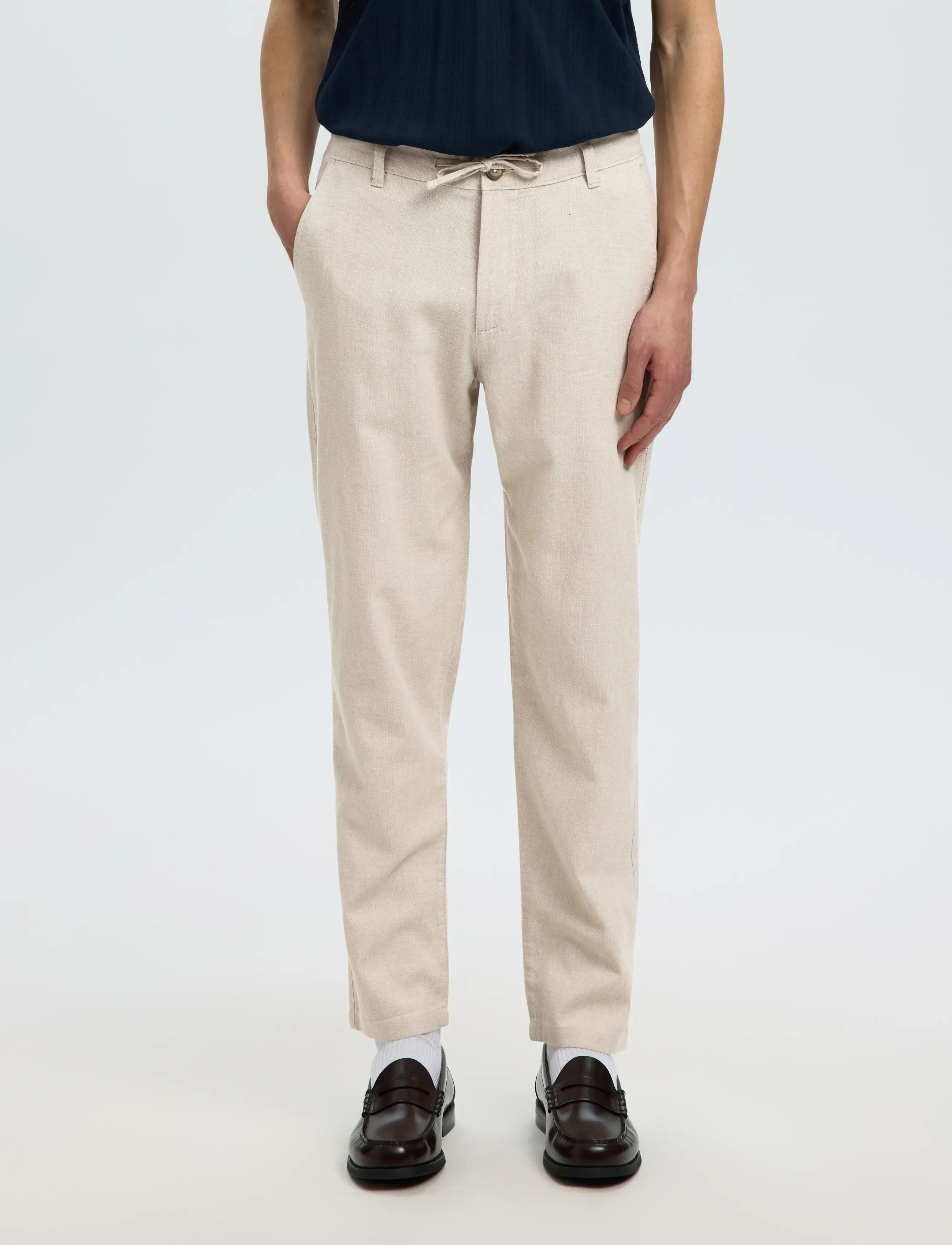 Selected SLM172-SLIMTAPE BRODY LINEN BLD PNT NOOS - Selected - PURE CASHMERE / cream