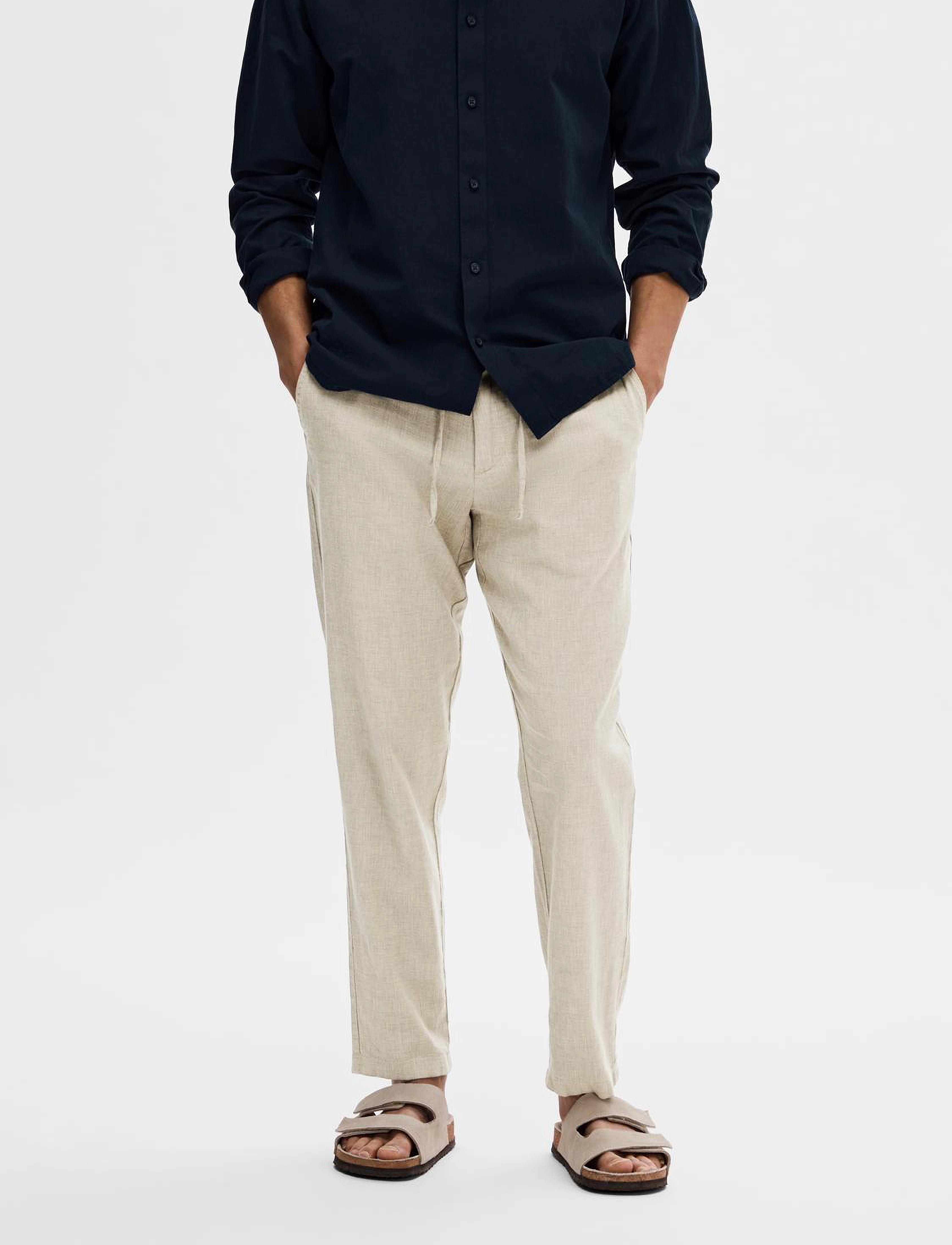 Selected SLM172-SLIMTAPE BRODY LINEN BLD PNT NOOS - Püksid - VETIVER / cream