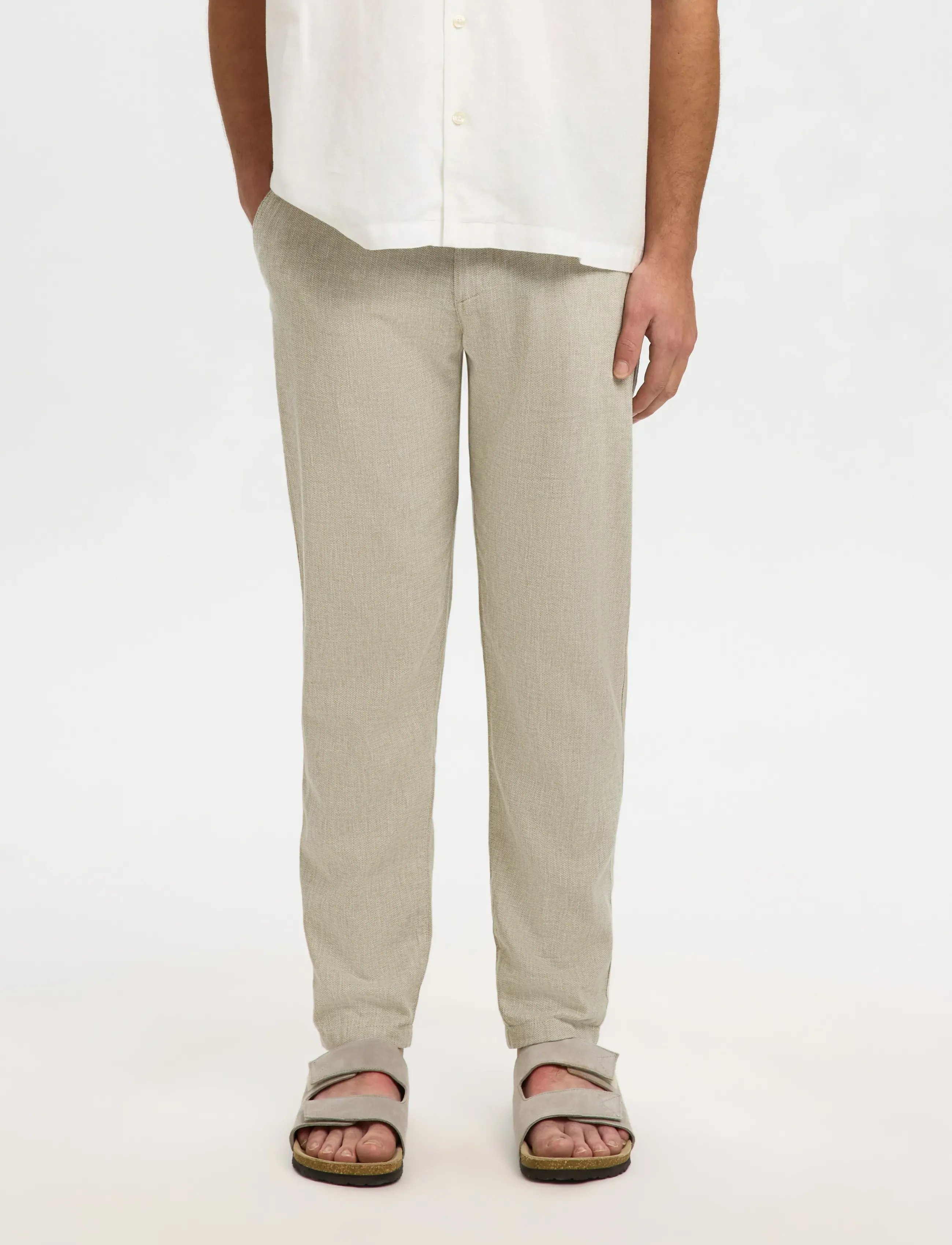 Selected SLM172-SLIMTAPE BRODY LINEN BLD PNT NOOS - Bikses - VETIVER / cream