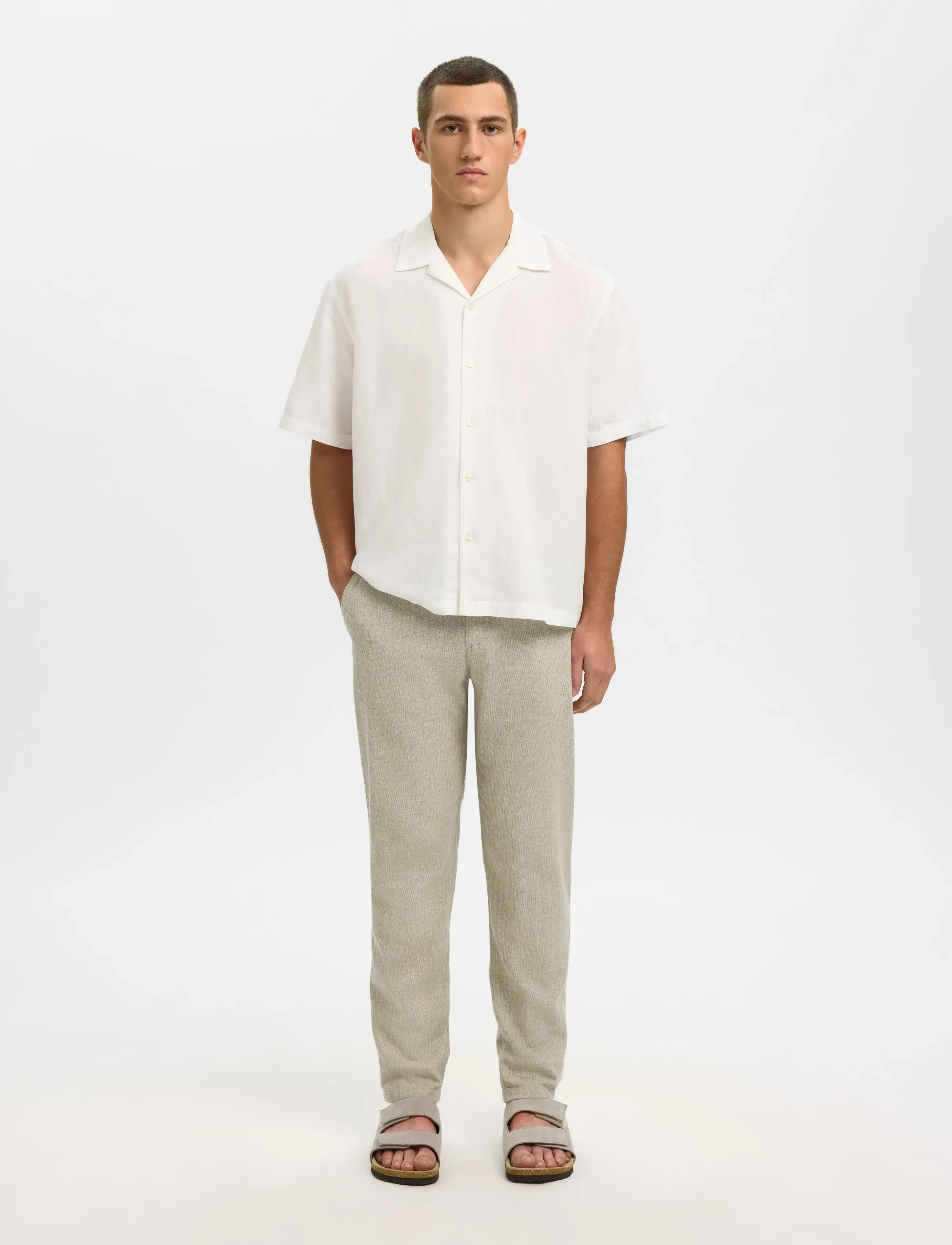 Selected - SLH172-SLIMTAPE BRODY LINEN BLD PNT - hørbukser - vetiver - 3