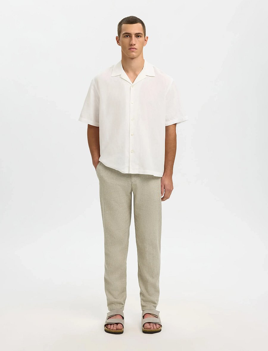 Selected - SLH172-SLIMTAPE BRODY LINEN BLD PNT - hørbukser - vetiver - 3