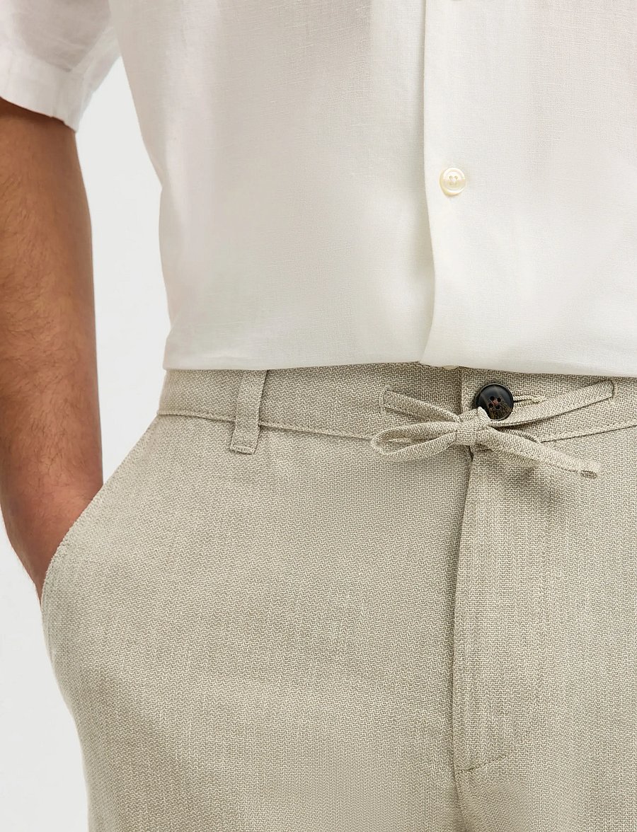Selected - SLH172-SLIMTAPE BRODY LINEN BLD PNT - hørbukser - vetiver - 4