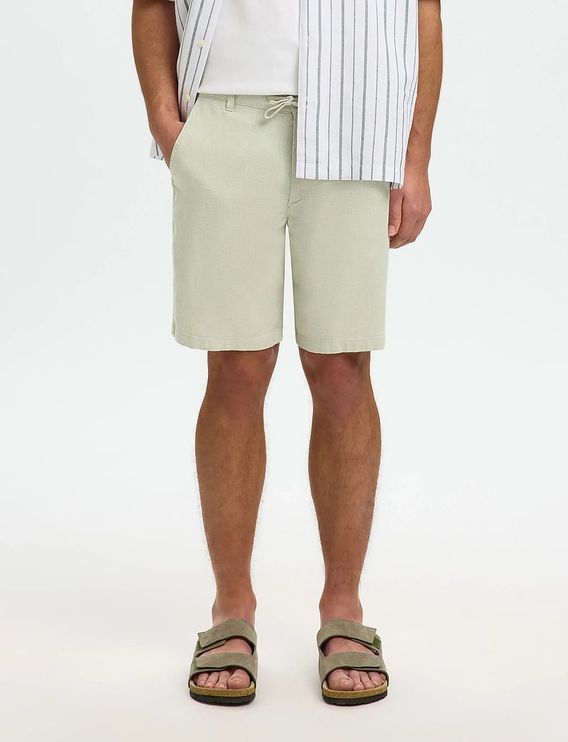 Selected - SLMREGULAR-BRODY LINEN BLD SHORTS NOOS - leinen-shorts - aqua gray - 0