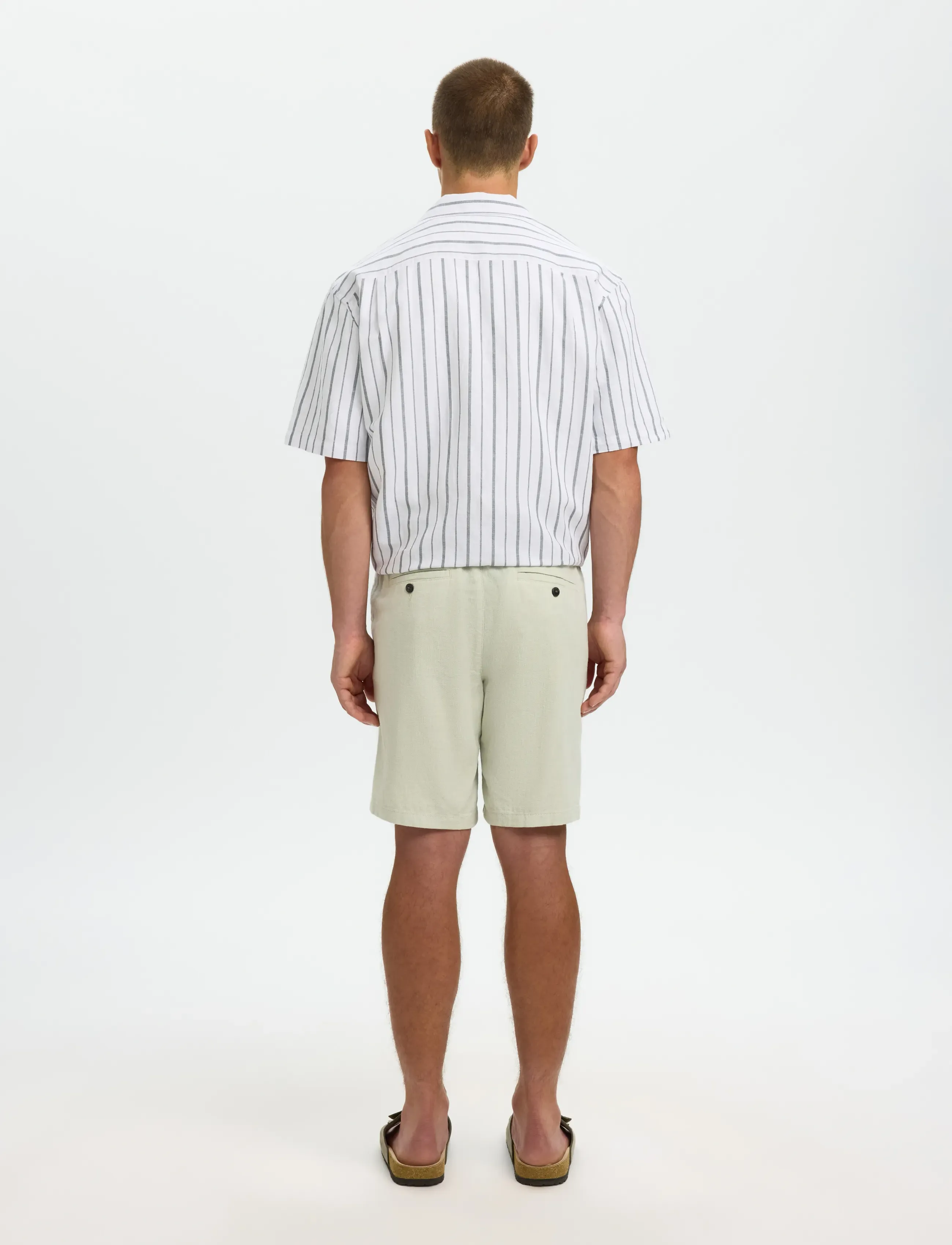 Selected - SLMREGULAR-BRODY LINEN BLD SHORTS NOOS - hørshorts - aqua gray - 2