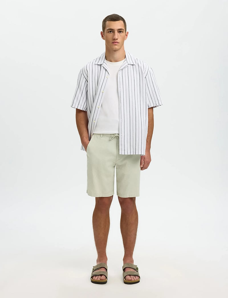 Selected - SLMREGULAR-BRODY LINEN BLD SHORTS NOOS - leinen-shorts - aqua gray - 3