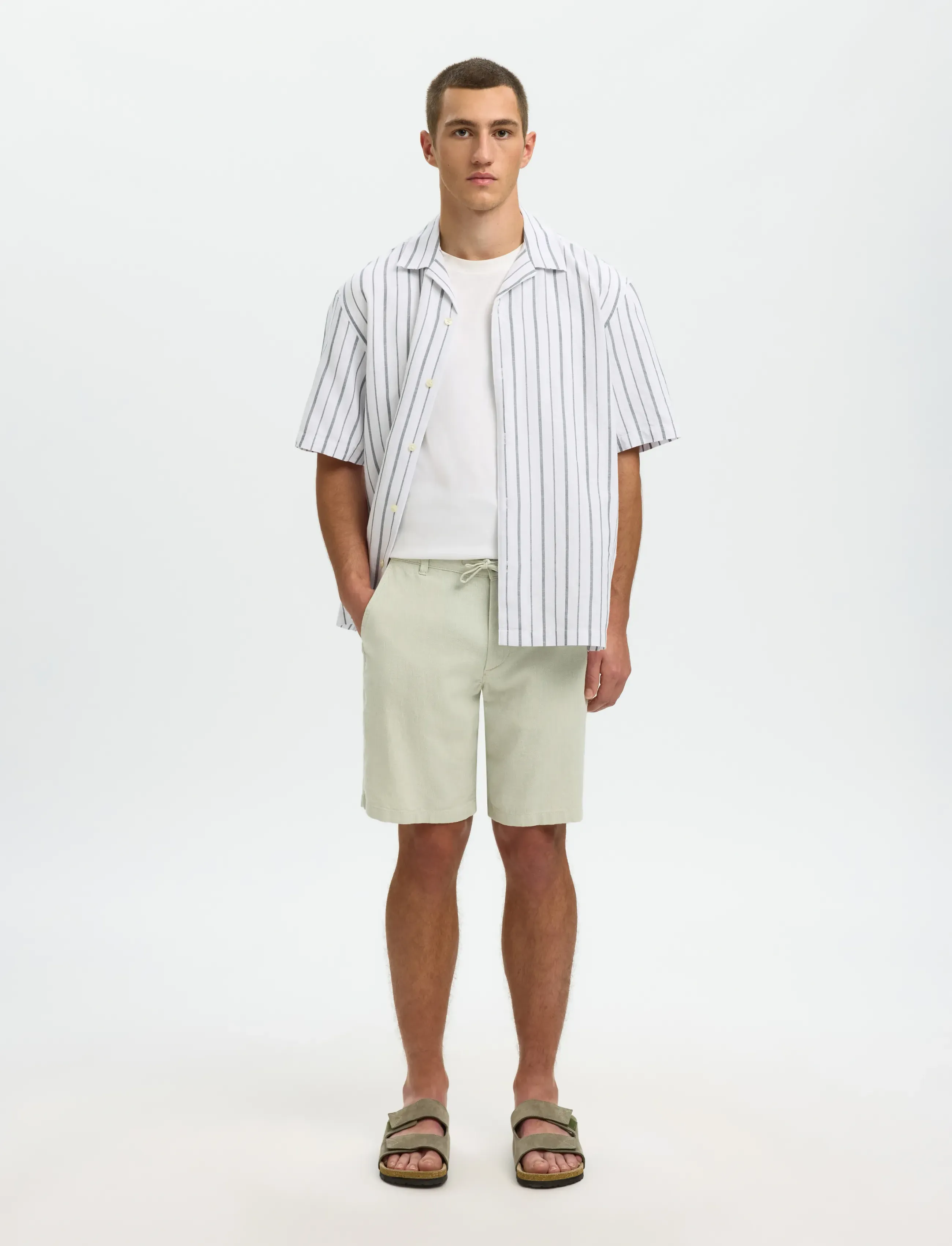 Selected - SLMREGULAR-BRODY LINEN BLD SHORTS NOOS - hørshorts - aqua gray - 3