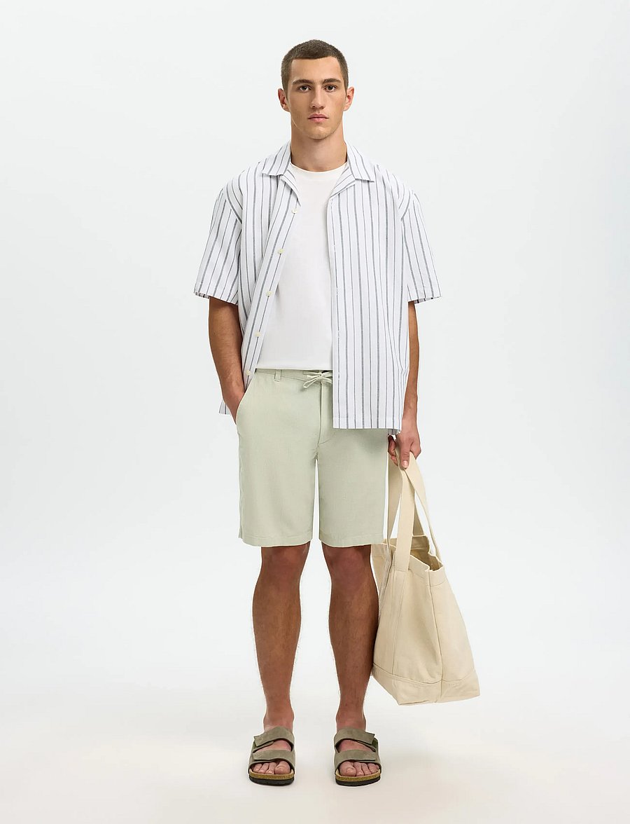 Selected - SLMREGULAR-BRODY LINEN BLD SHORTS NOOS - leinen-shorts - aqua gray - 5