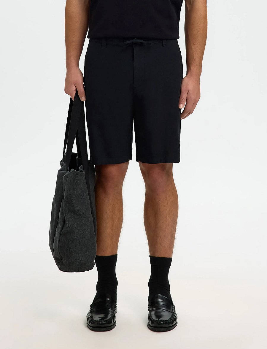 Selected - SLMREGULAR-BRODY LINEN BLD SHORTS NOOS - leinen-shorts - black - 0