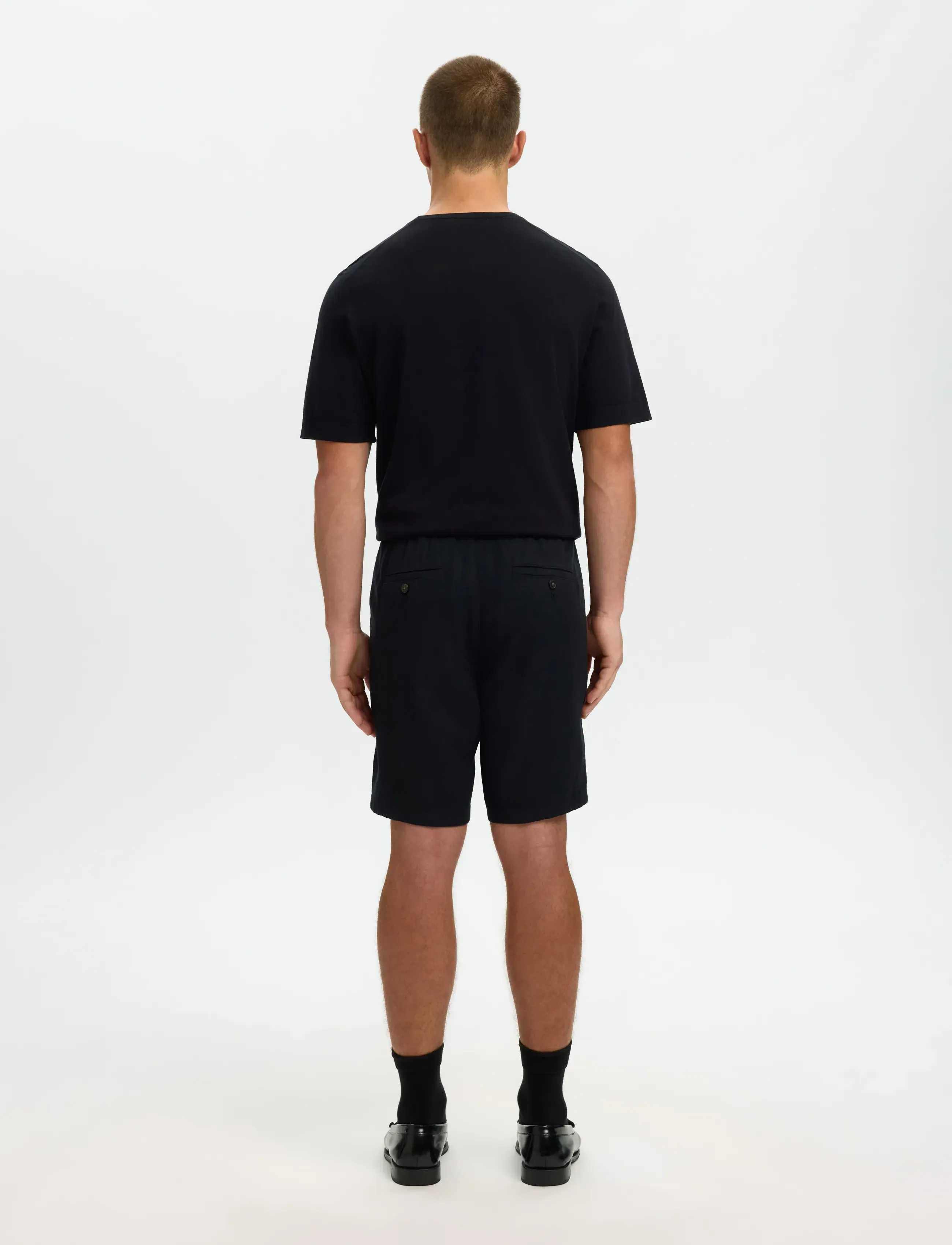 Selected - SLMREGULAR-BRODY LINEN BLD SHORTS NOOS - leinen-shorts - black - 3