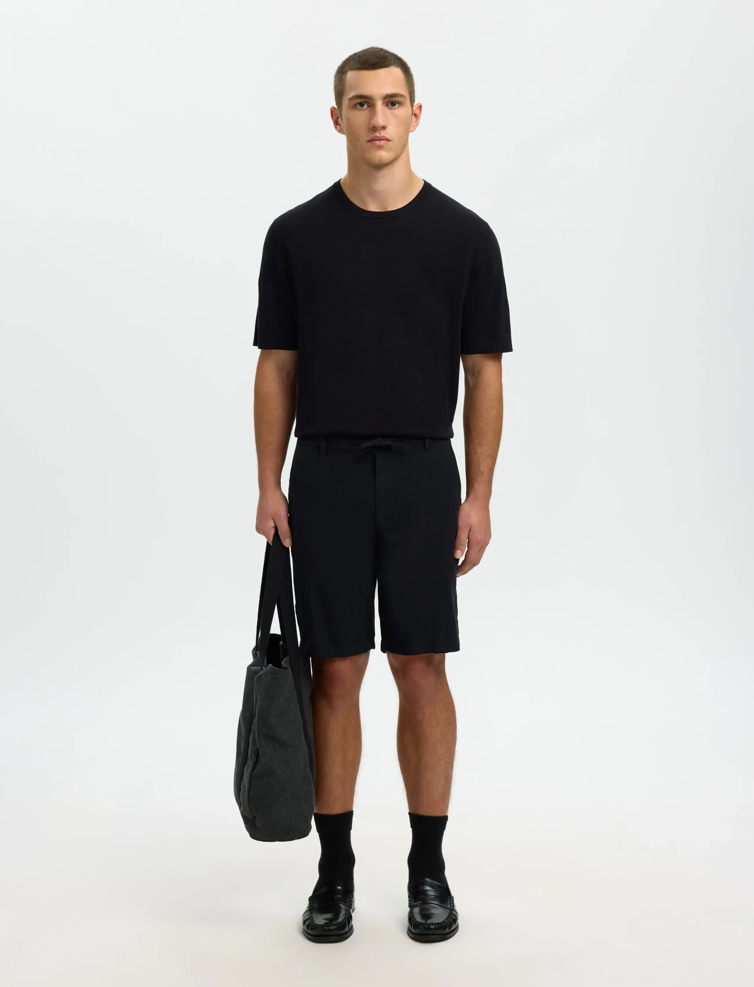 Selected - SLMREGULAR-BRODY LINEN BLD SHORTS NOOS - leinen-shorts - black - 4