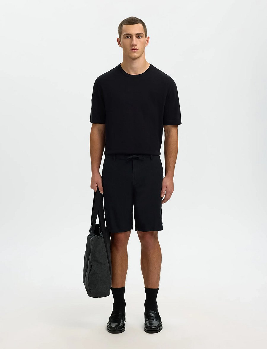 Selected - SLMREGULAR-BRODY LINEN BLD SHORTS NOOS - leinen-shorts - black - 4