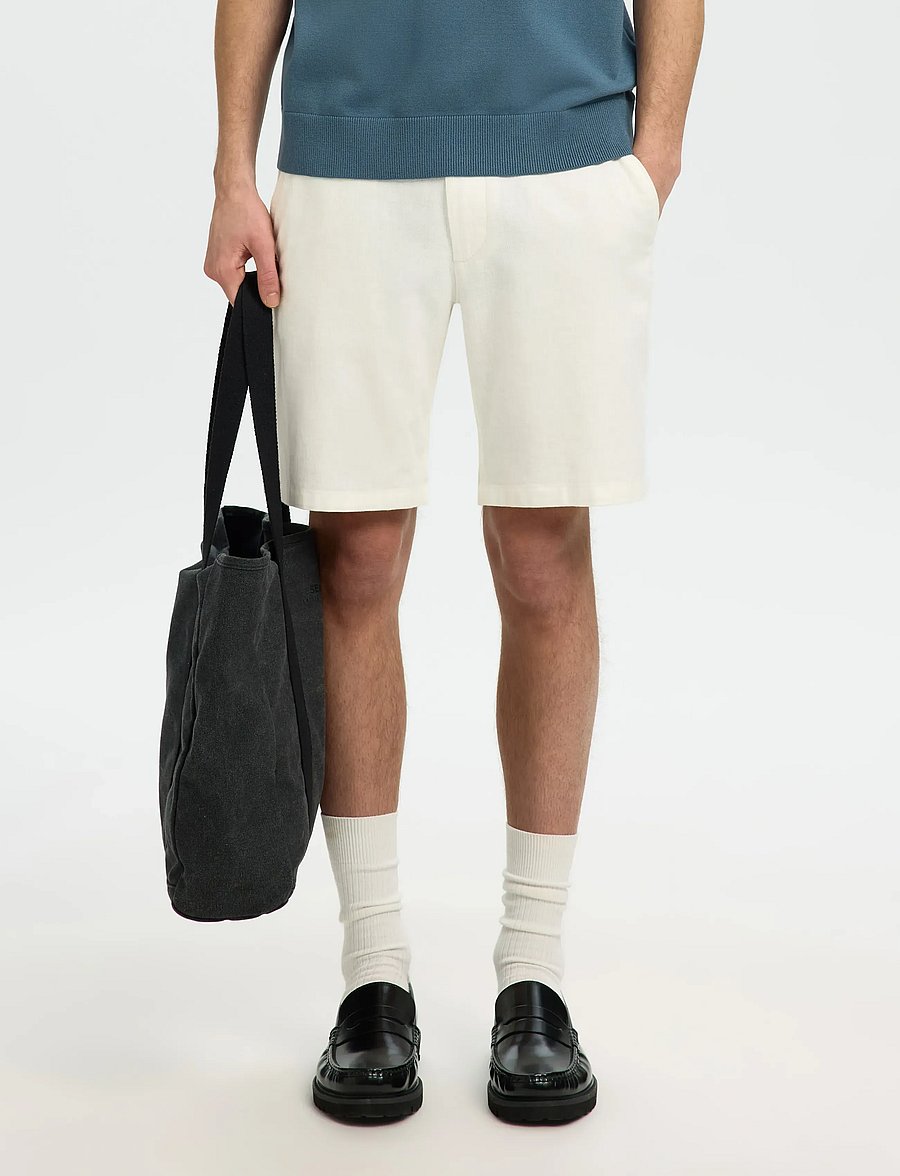 Selected - SLMREGULAR-BRODY LINEN BLD SHORTS NOOS - leinen-shorts - cloud dancer - 0