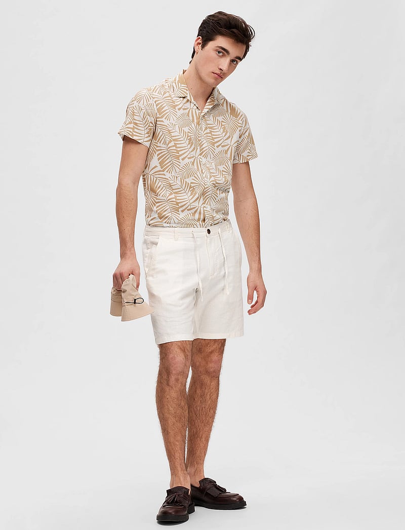 Selected - SLMREGULAR-BRODY LINEN BLD SHORTS NOOS - linneshorts - cloud dancer - 3