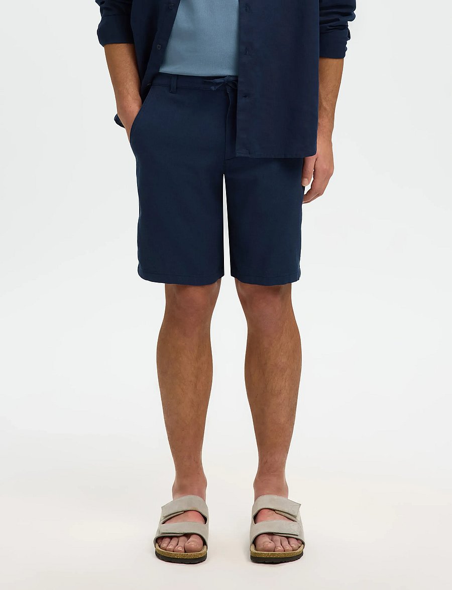 Selected - SLMREGULAR-BRODY LINEN BLD SHORTS NOOS - leinen-shorts - dark sapphire - 0