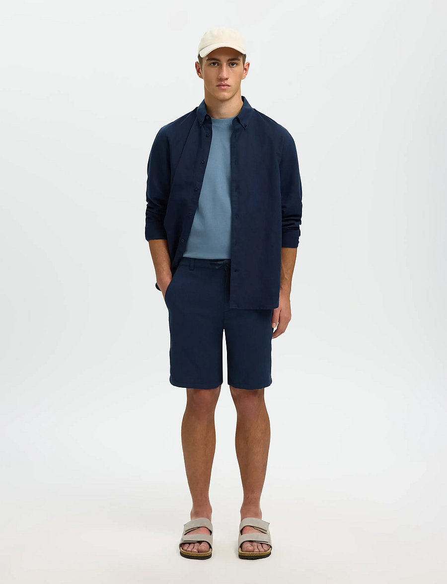 Selected - SLMREGULAR-BRODY LINEN BLD SHORTS NOOS - leinen-shorts - dark sapphire - 3
