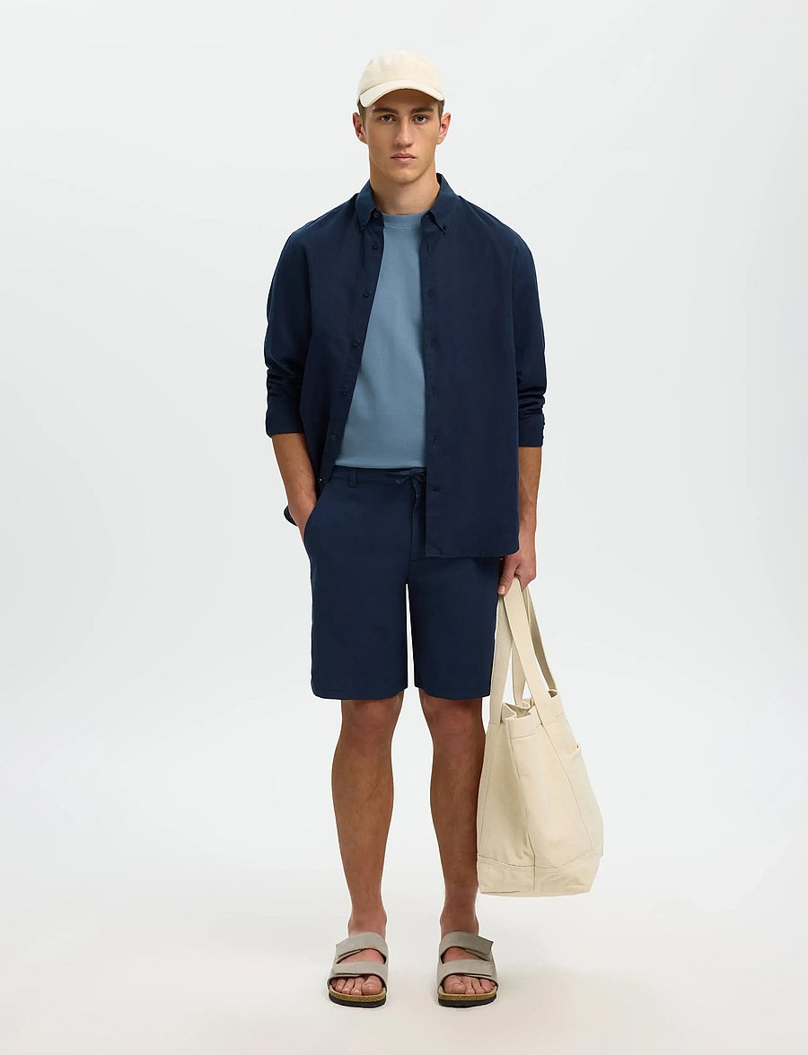 Selected - SLMREGULAR-BRODY LINEN BLD SHORTS NOOS - leinen-shorts - dark sapphire - 5