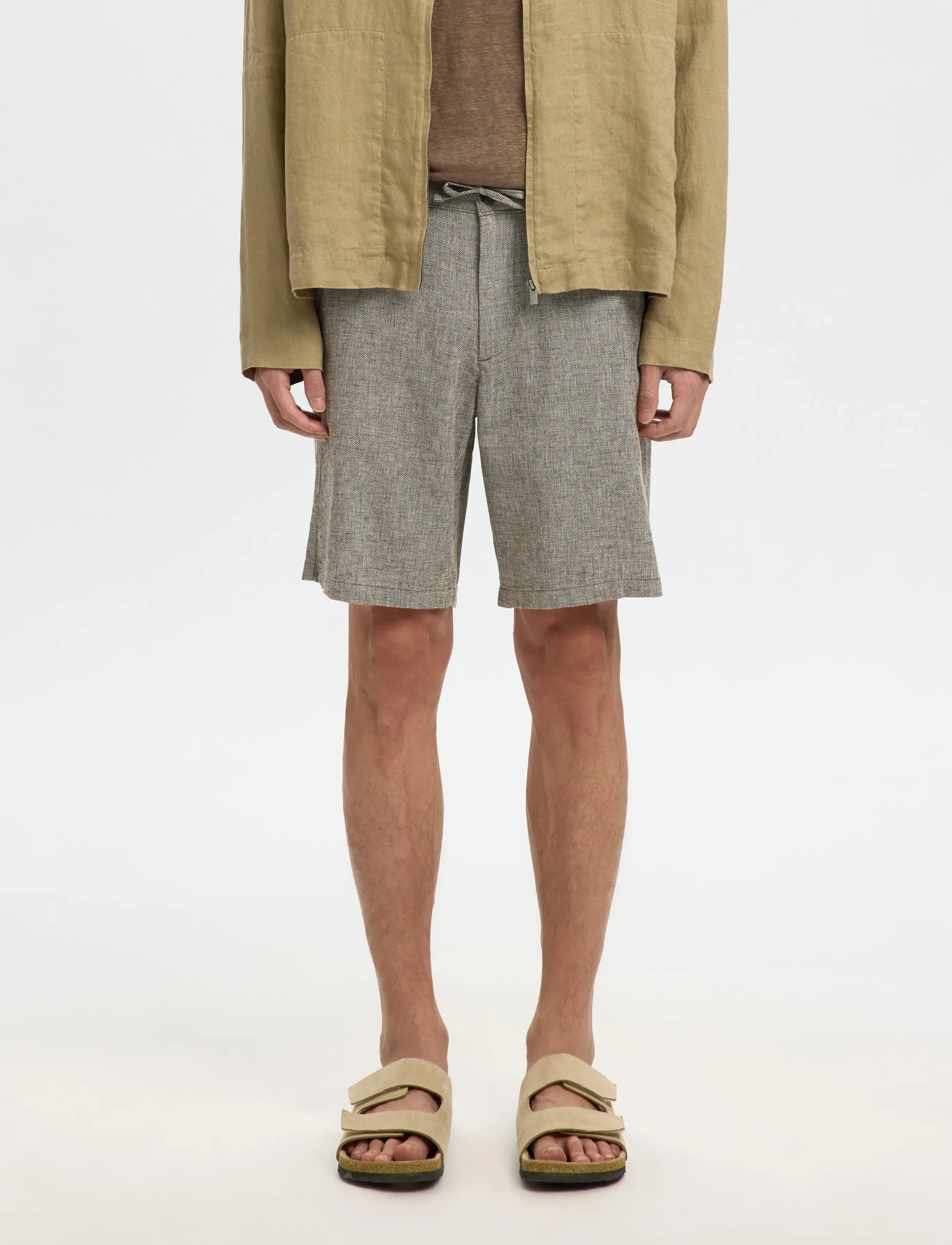 Selected SLMREGULAR-BRODY LINEN BLD SHORTS NOOS - Linen clothing - DELICIOSO / grey