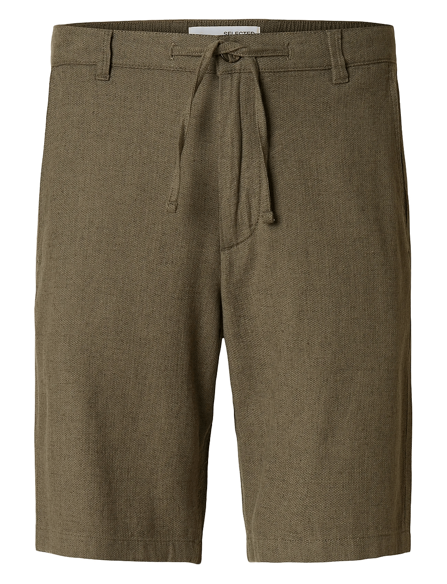 Selected - SLMREGULAR-BRODY LINEN BLD SHORTS NOOS - leinen-shorts - forest night - 1