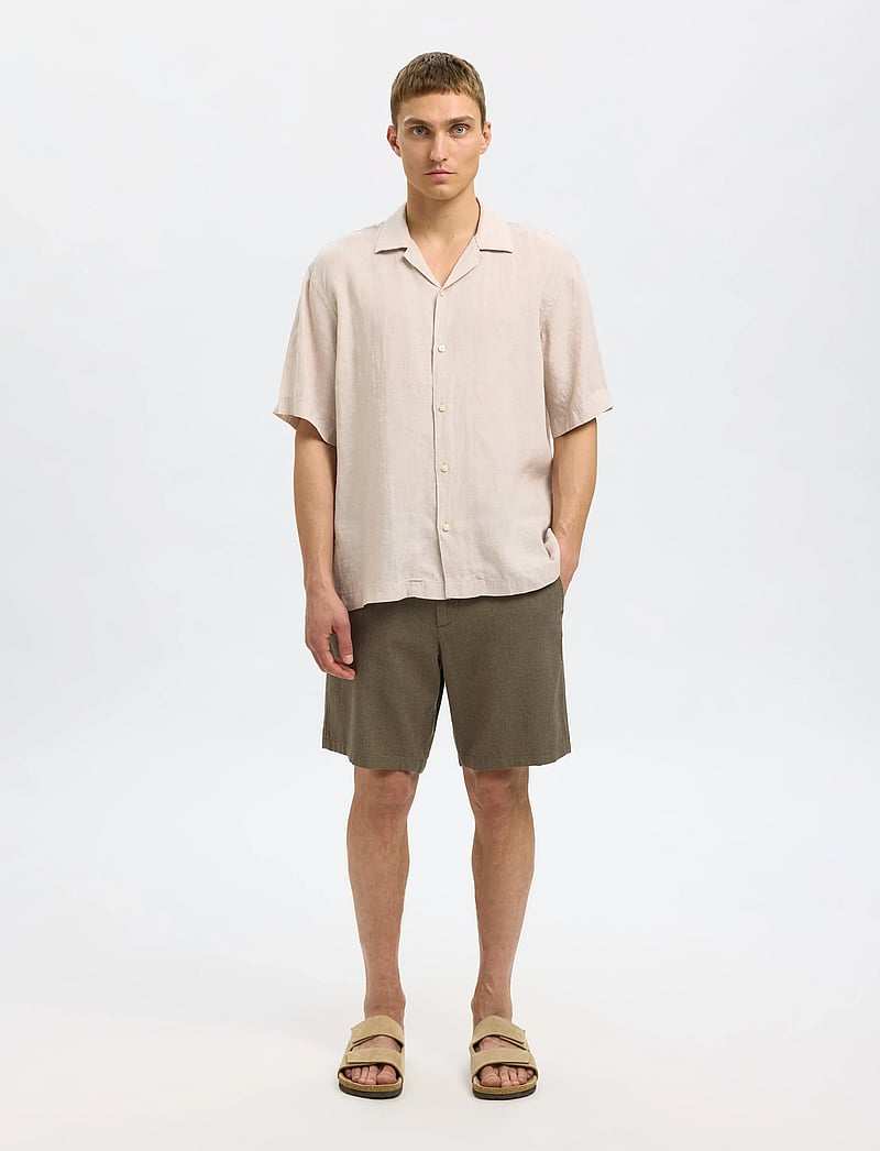 Selected - SLMREGULAR-BRODY LINEN BLD SHORTS NOOS - linneshorts - forest night - 3