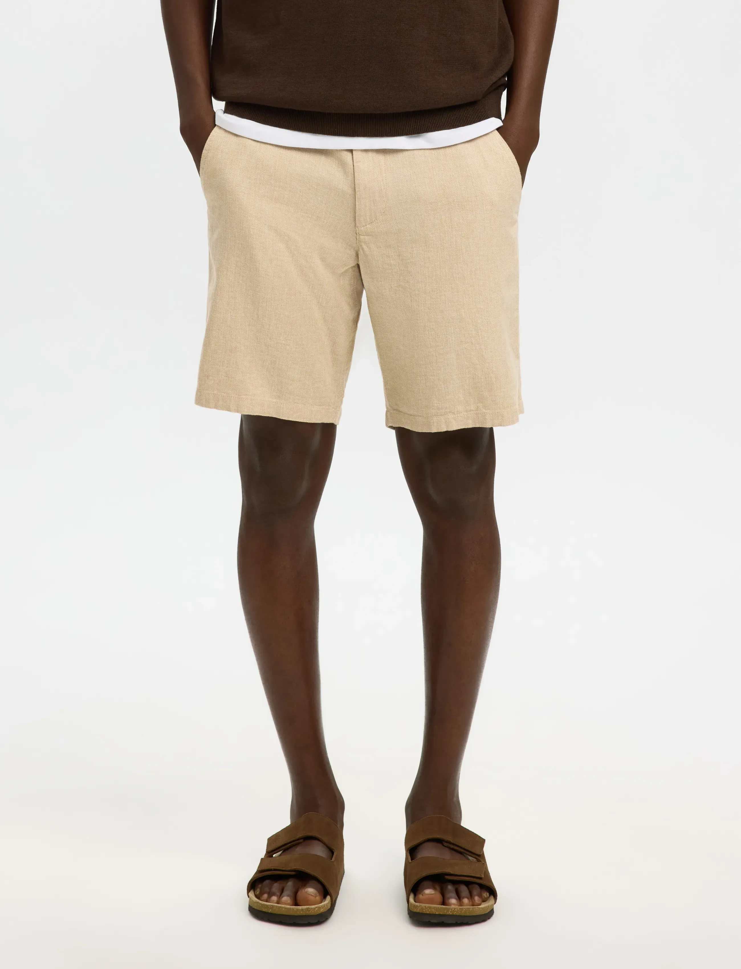 Selected SLMREGULAR-BRODY LINEN BLD SHORTS NOOS - Shorts - INCENSE / cream