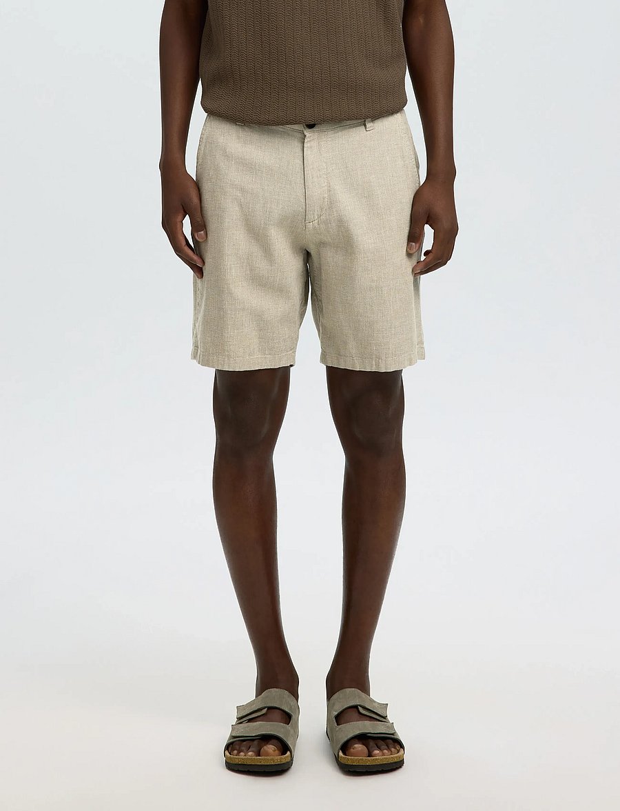 Selected - SLMREGULAR-BRODY LINEN BLD SHORTS NOOS - leinen-shorts - vetiver - 0