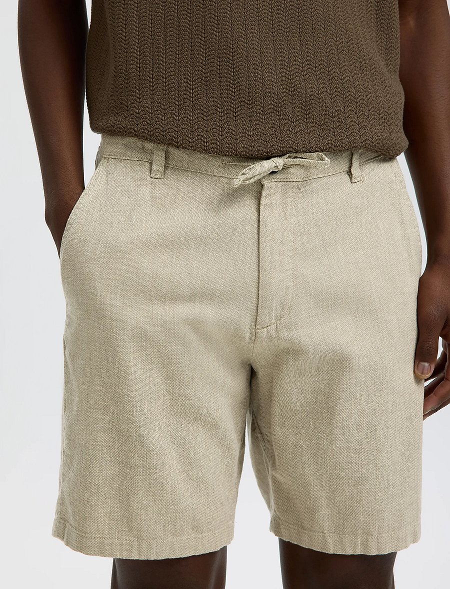 Selected - SLMREGULAR-BRODY LINEN BLD SHORTS NOOS - leinen-shorts - vetiver - 4