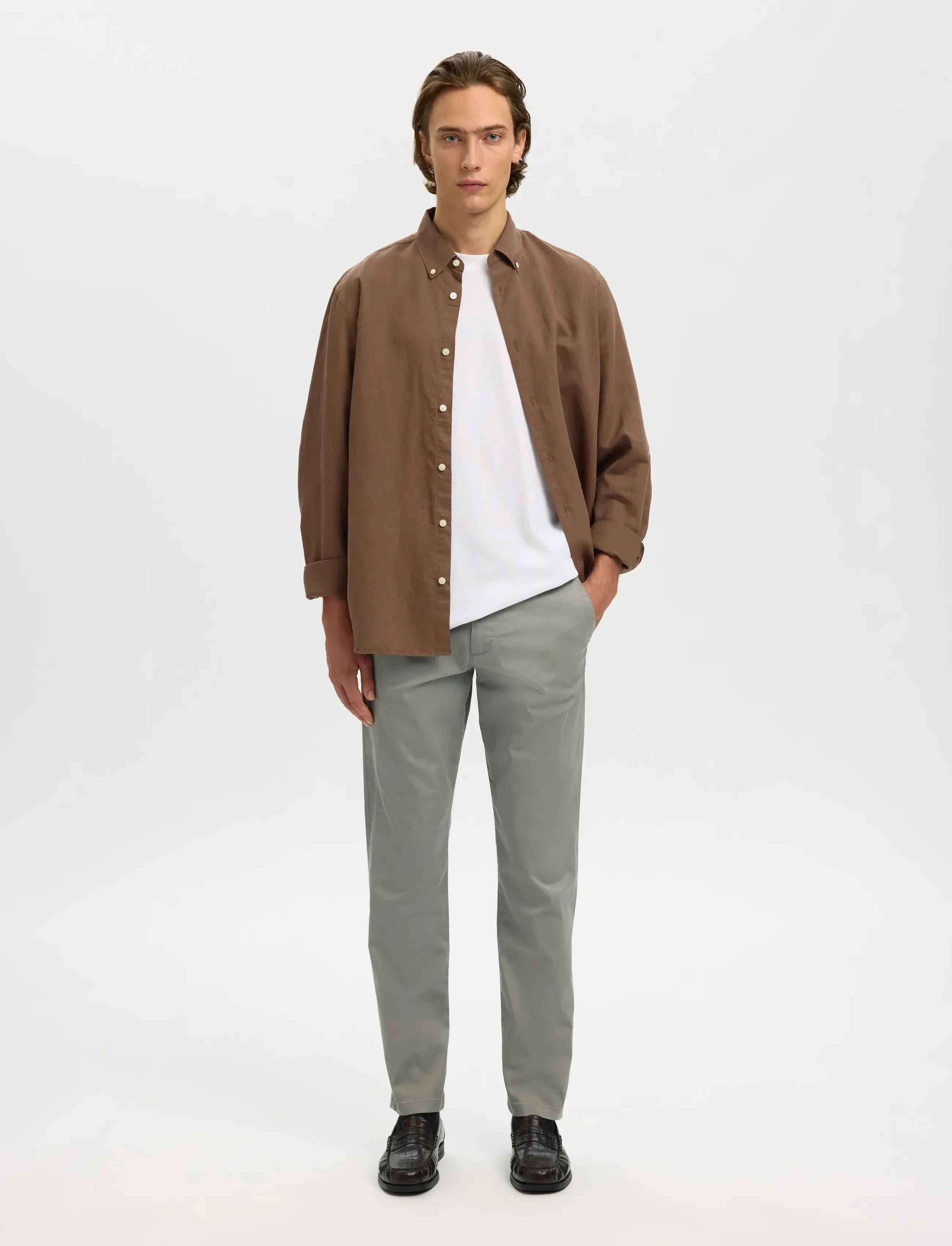 Selected - SLM175-SLIM NEW MILES FLEX PANT NOOS - pantalons chino - vetiver - 5