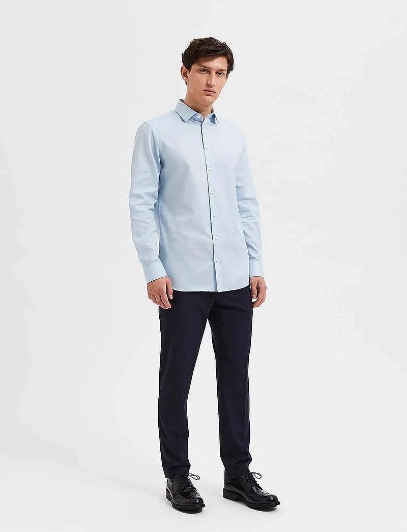 Selected - SLHSLIMNATHAN-SOLID SHIRT LS B - kostymskjortor - light blue - 4