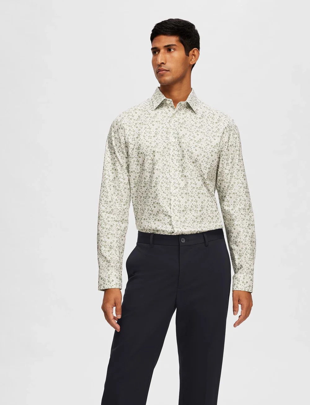 Selected - SLHSLIM-ETHAN SHIRT LS AOP NOOS - mønstrede skjorter - bright white - 0