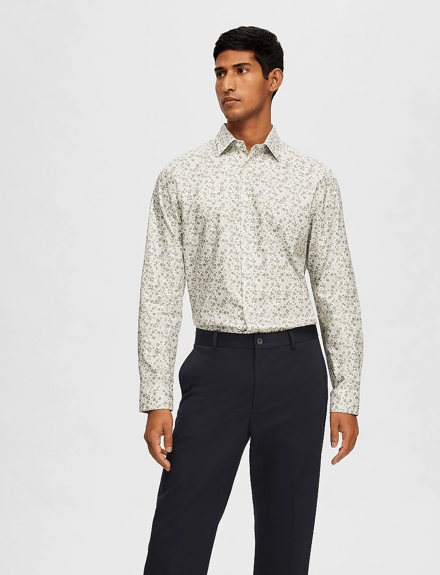 Selected - SLHSLIM-ETHAN SHIRT LS AOP NOOS - bright white - 0