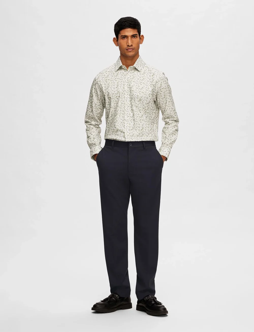 Selected - SLHSLIM-ETHAN SHIRT LS AOP NOOS - mønstrede skjorter - bright white - 5