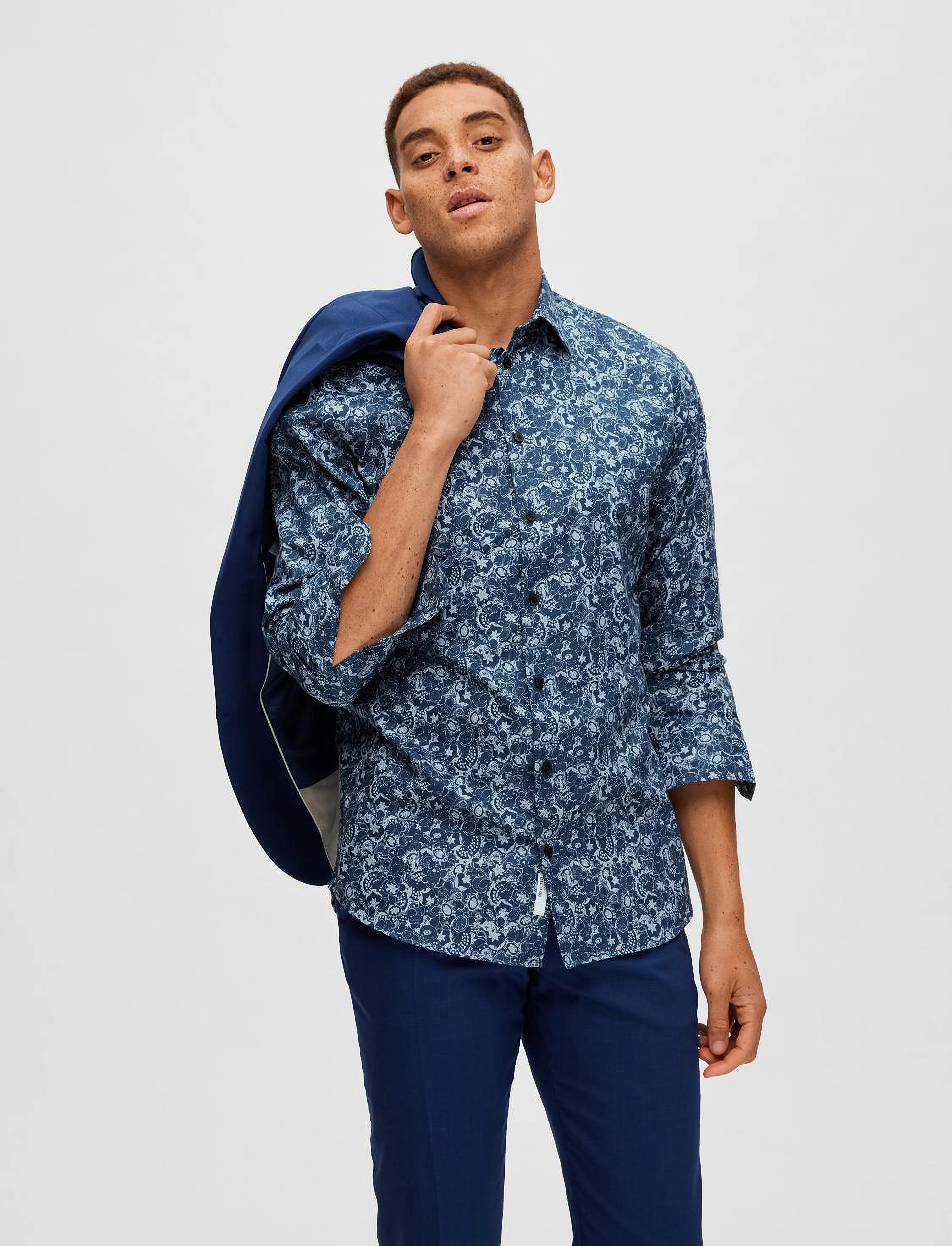 Selected - SLHSLIM-ETHAN SHIRT LS AOP NOOS - moonlit ocean - 5