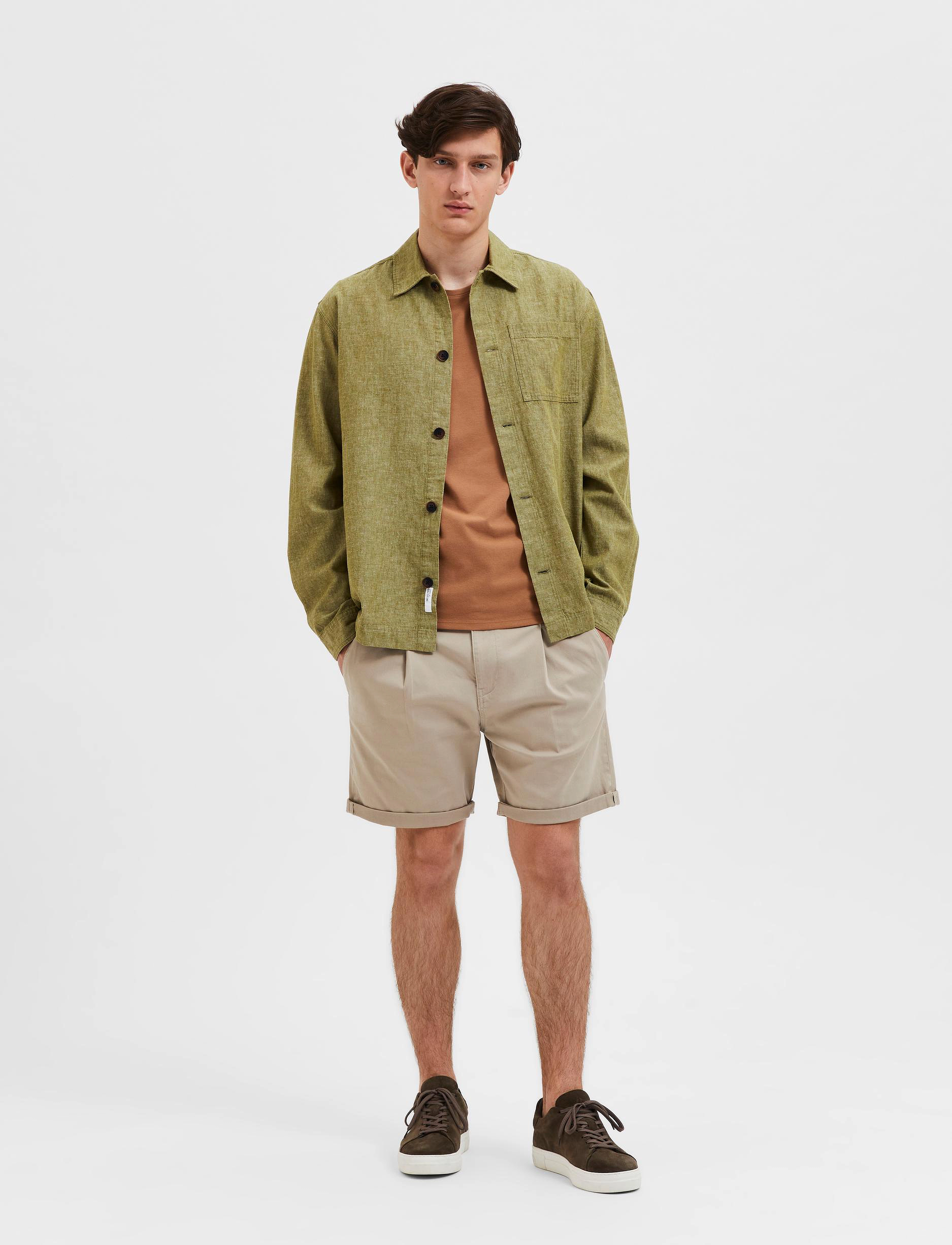 Selected Homme - SLHLOOSEBLAS-LINEN OVERSHIRT LS W - olive branch - 5