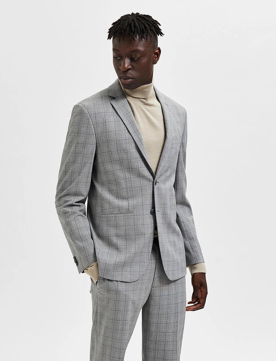 Selected - SLHSLIM-LIAM LT GREY CHK BLZ FLEX B - light grey melange - 0