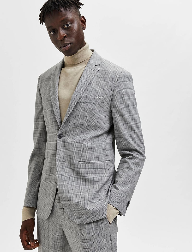 Selected - SLHSLIM-LIAM LT GREY CHK BLZ FLEX B - einreiher - light grey melange - 4