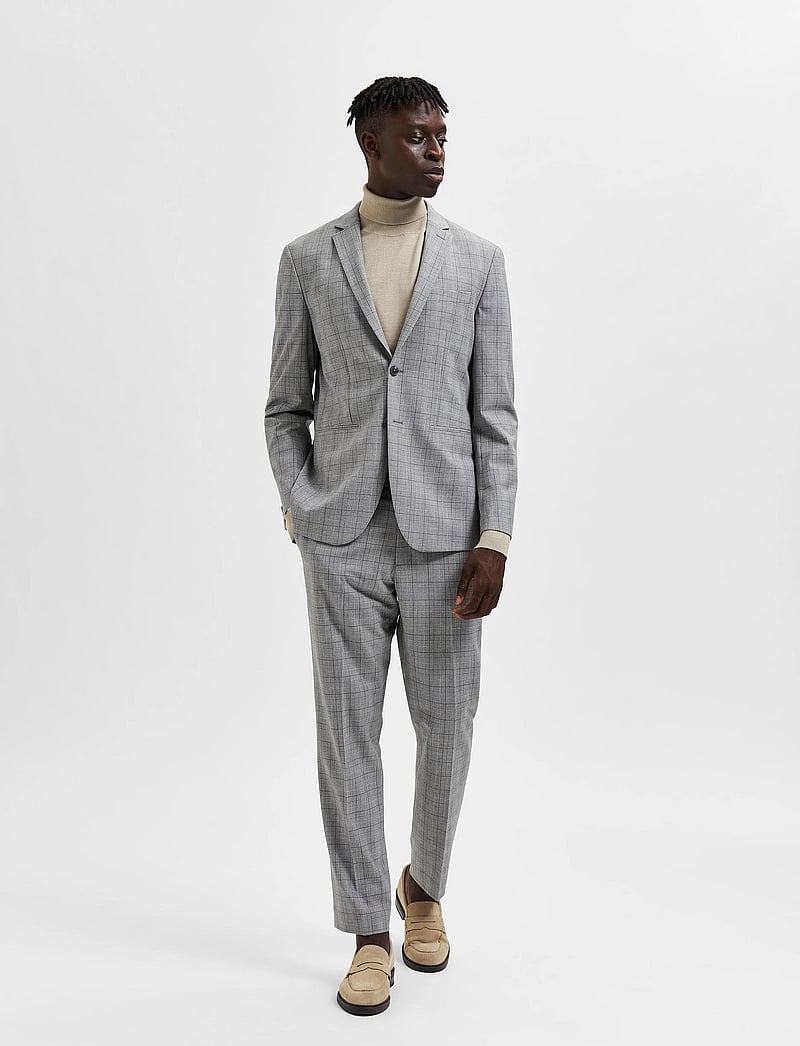Selected - SLHSLIM-LIAM LT GREY CHK BLZ FLEX B - einreiher - light grey melange - 5