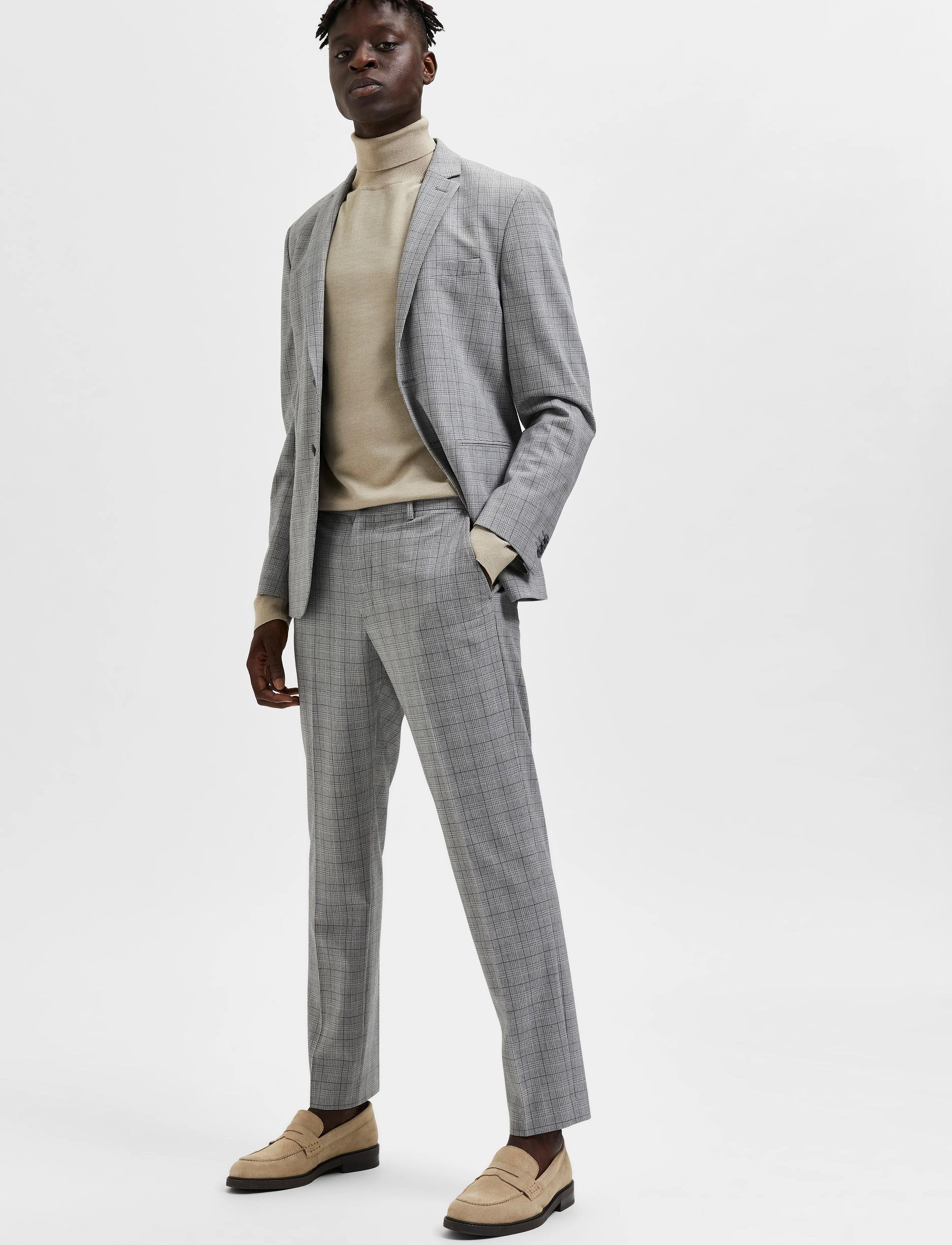 Selected Homme - SLHSLIM-LIAM LT GREY CHK TRS FLEX B NOOS - light grey melange - 4