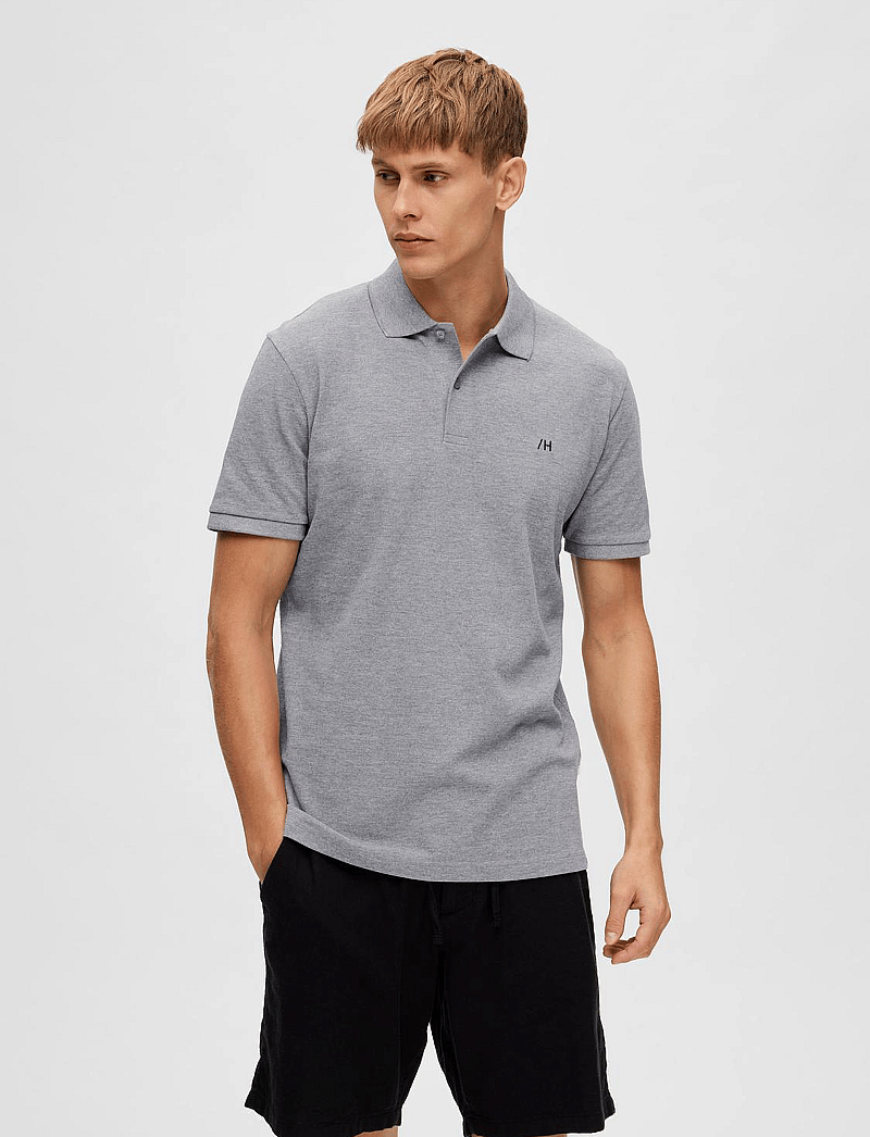 Selected - SLHDANTE SS POLO NOOS - kortärmade pikéer - medium grey melange - 0