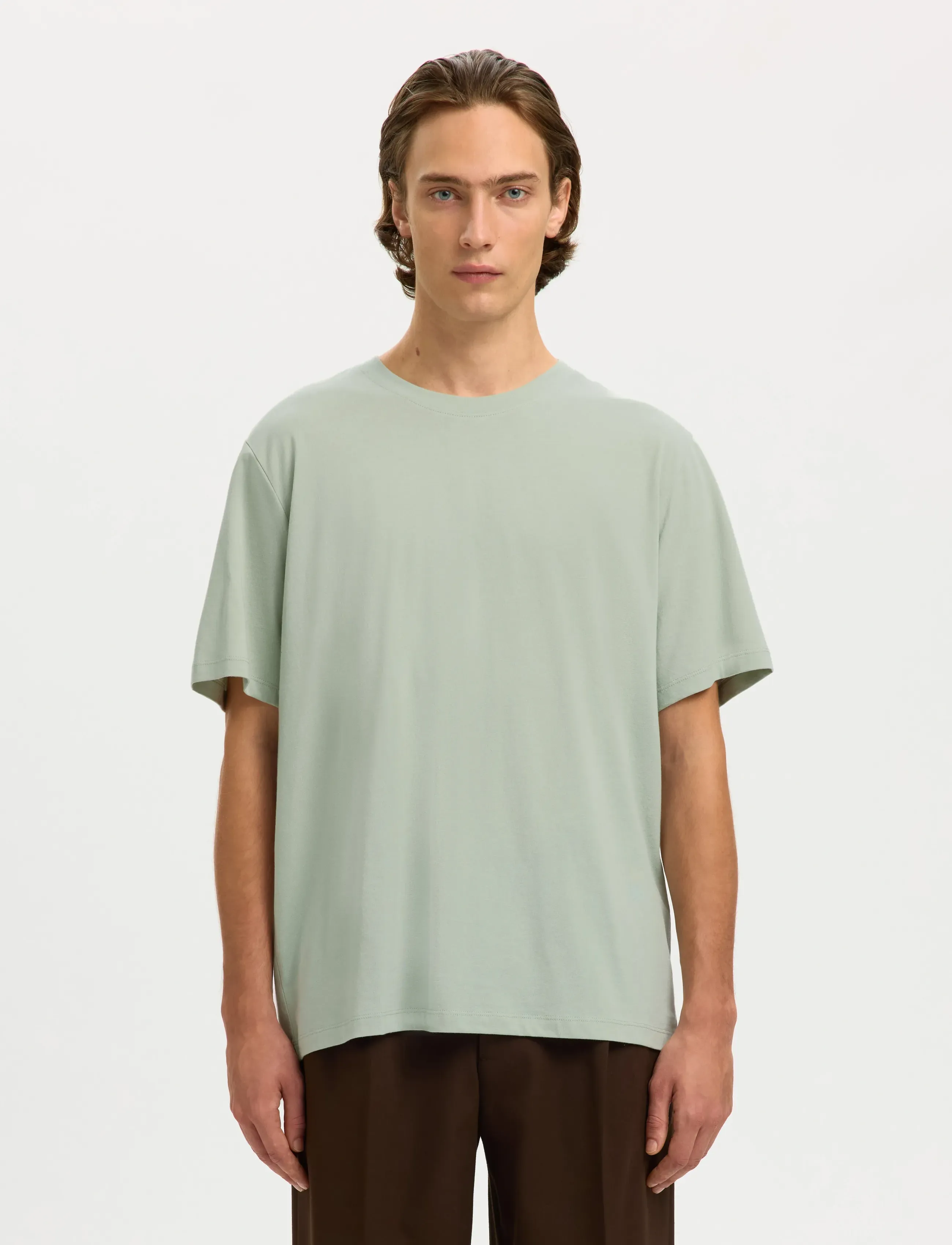 Selected SLMASPEN SS O-NECK TEE NOOS - T-Shirts - AQUA GRAY / green