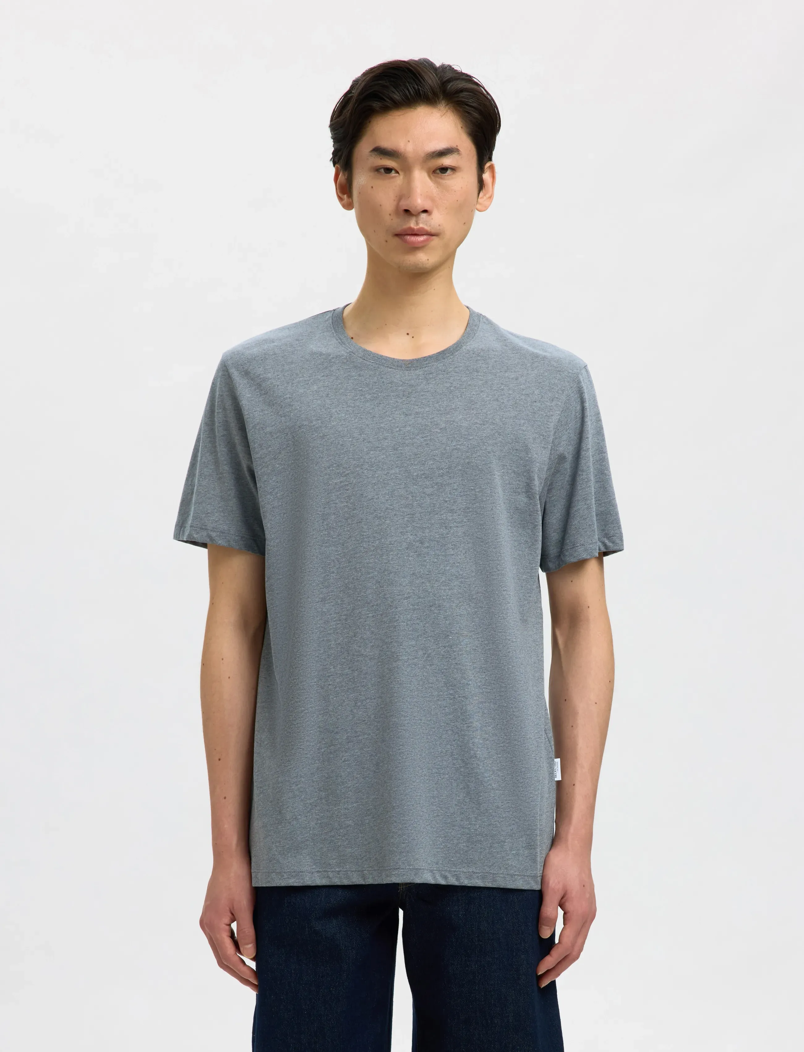Selected SLHASPEN SS O-NECK TEE NOOS - Kurzärmelig - MEDIUM GREY MELANGE / grey