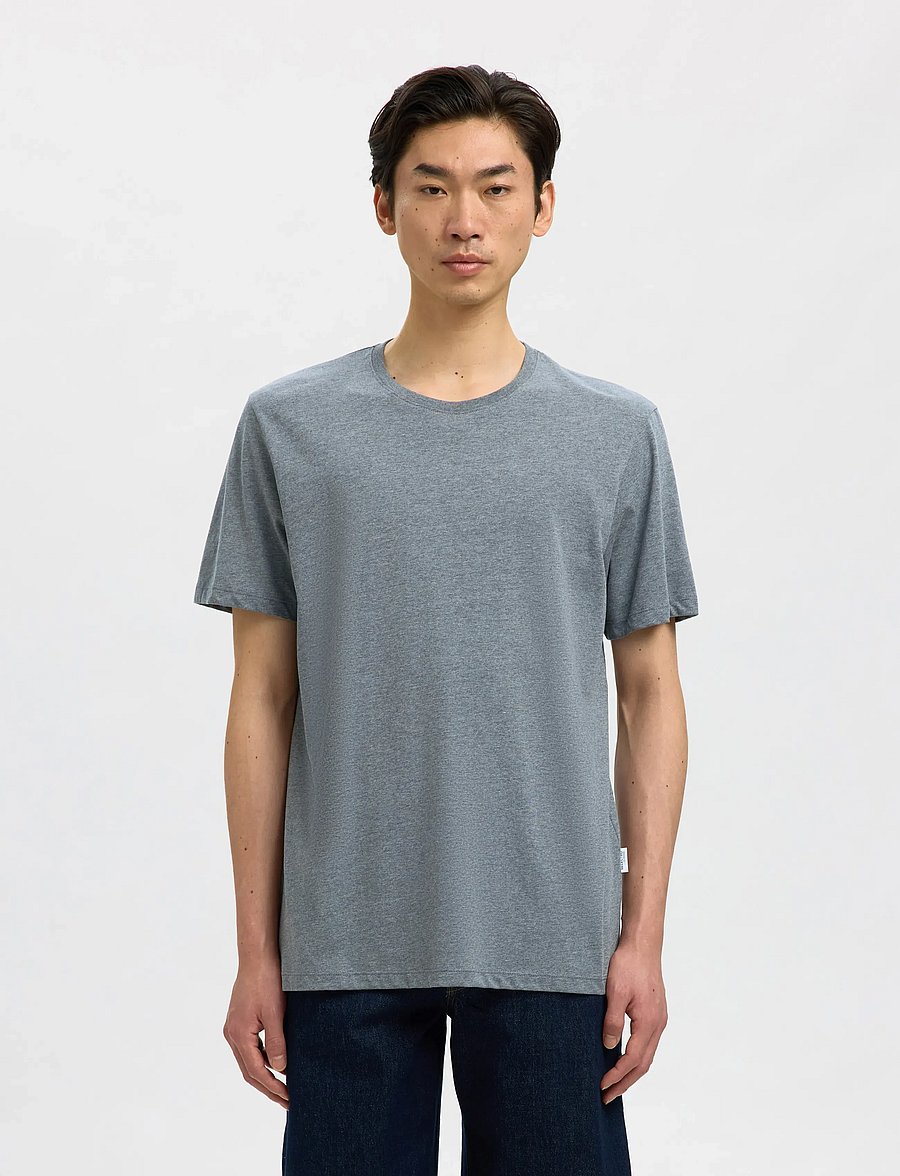 Selected - SLMASPEN SS O-NECK TEE NOOS - kurzärmelige t-shirts - medium grey melange - 0