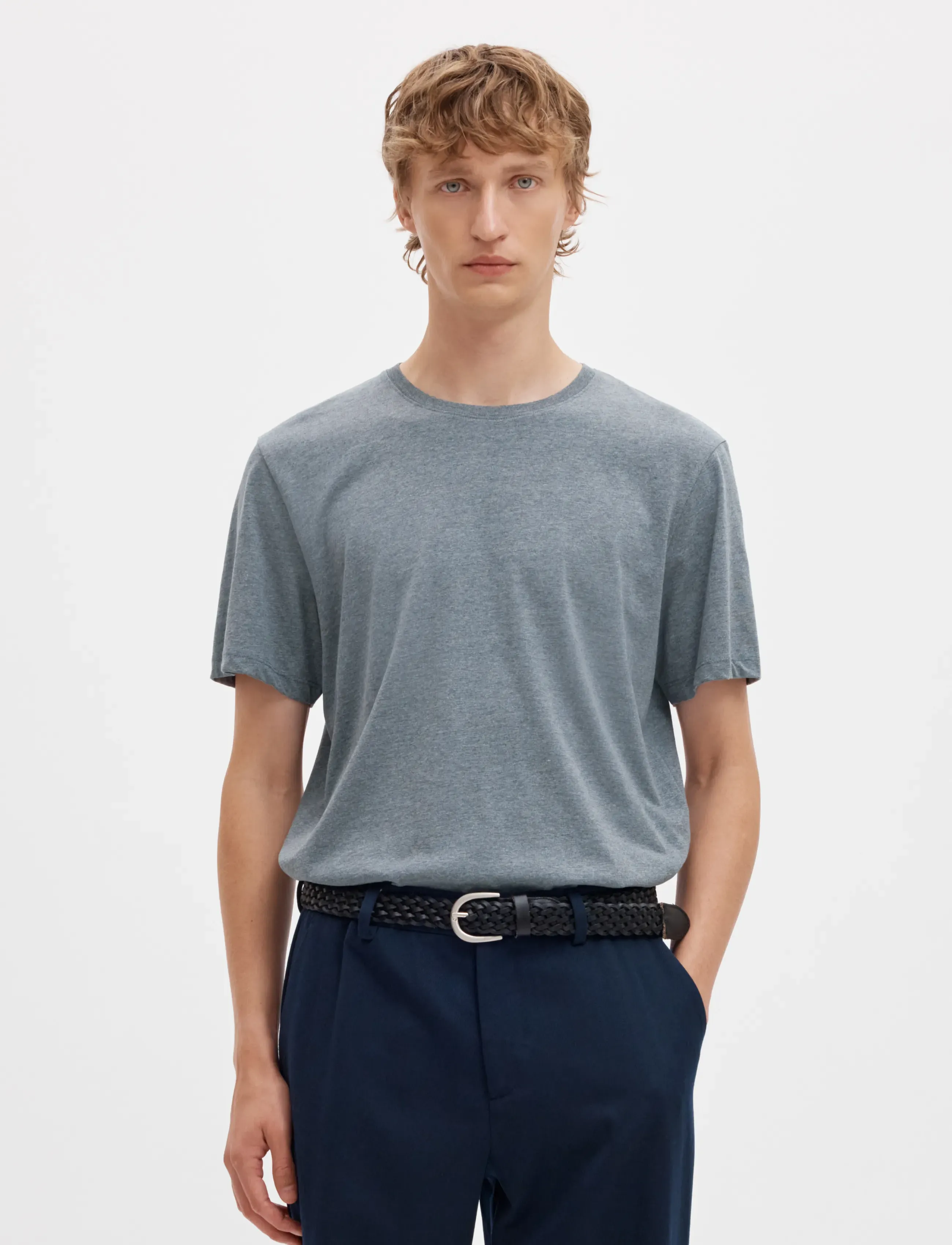 Selected SLMASPEN SS O-NECK TEE NOOS - Kurzärmelige T-Shirts - MEDIUM GREY MELANGE / grey