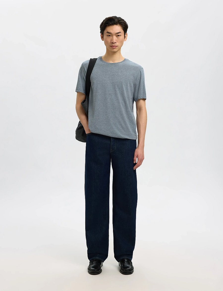 Selected - SLMASPEN SS O-NECK TEE NOOS - kurzärmelige t-shirts - medium grey melange - 5