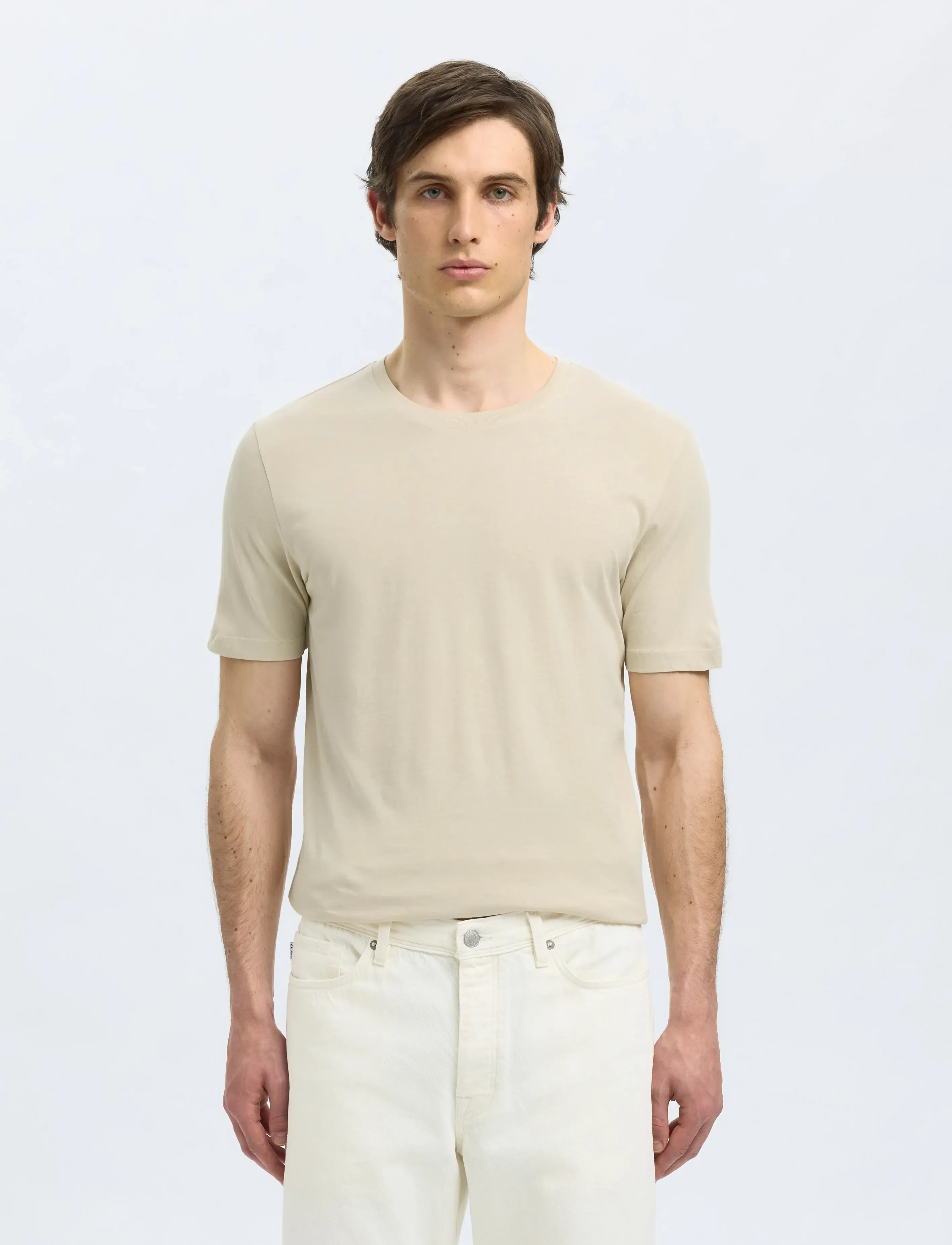 Selected SLHASPEN SS O-NECK TEE NOOS - Winter deals - OATMEAL / cream