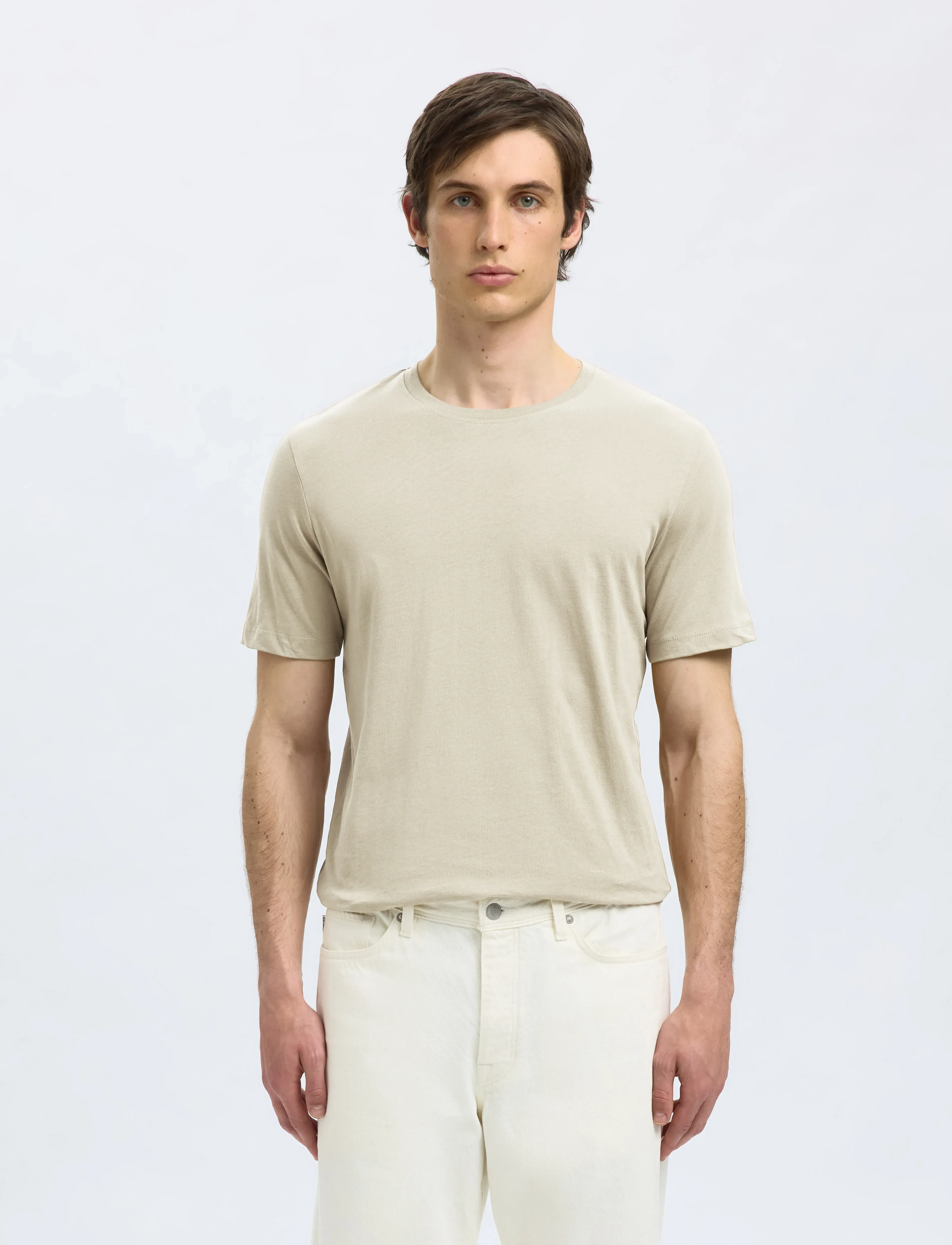 Selected - SLHASPEN SS O-NECK TEE NOOS - kortærmede t-shirts - oatmeal - 3