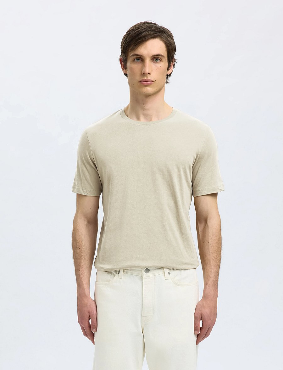 Selected - SLMASPEN SS O-NECK TEE NOOS - lühikeste varrukatega t-särgid - oatmeal - 3