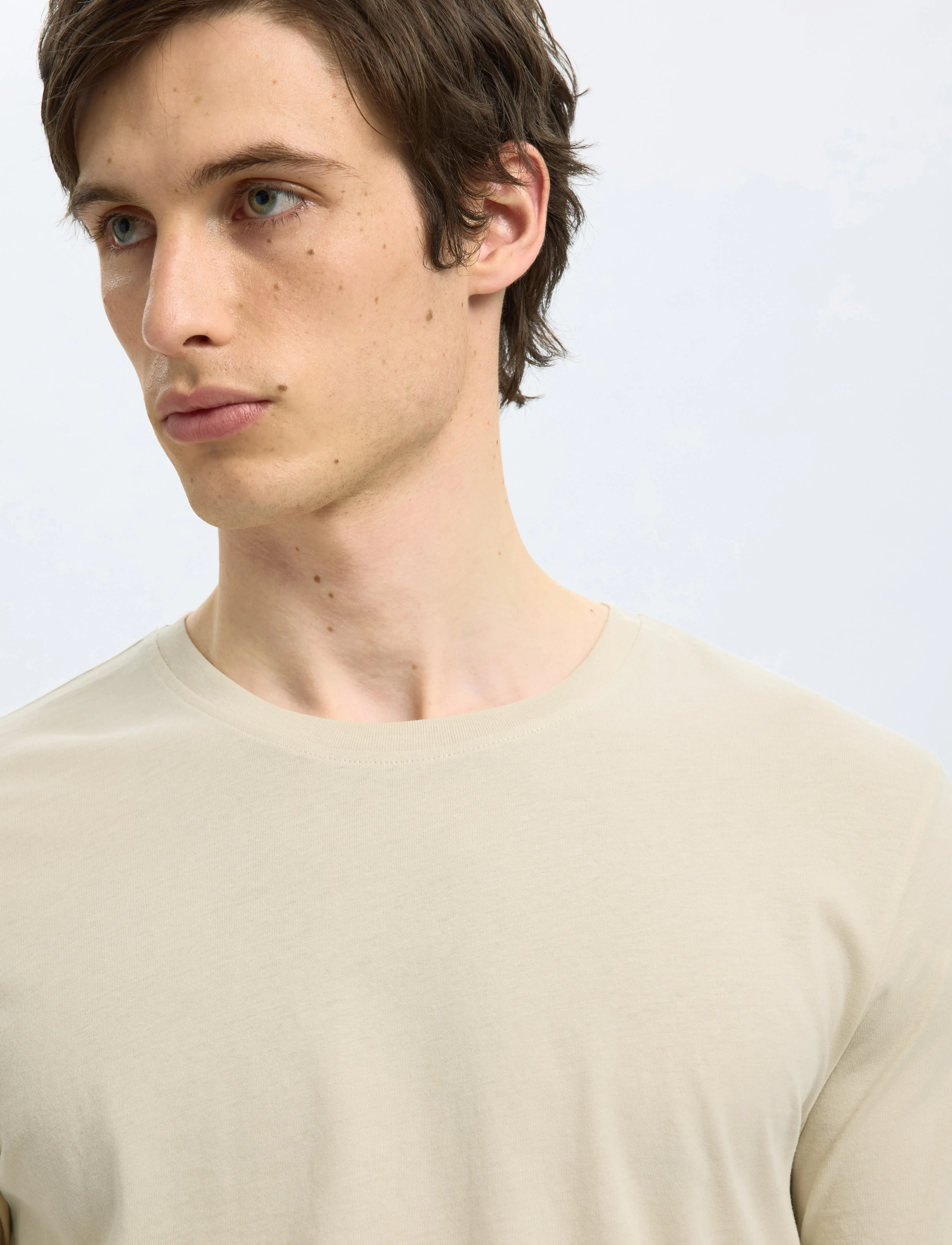Selected - SLHASPEN SS O-NECK TEE NOOS - kortærmede t-shirts - oatmeal - 4