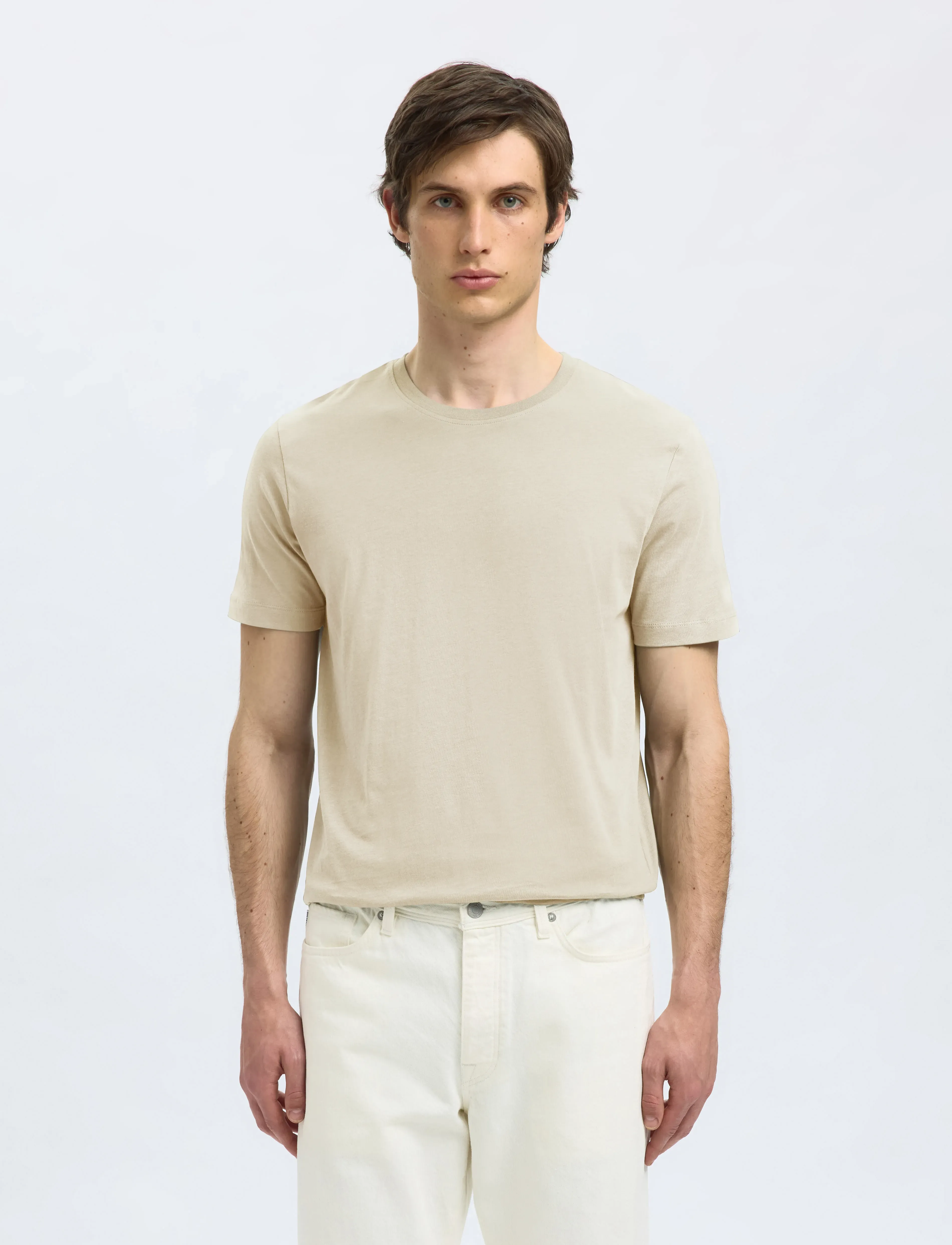 Selected - SLHASPEN SS O-NECK TEE NOOS - kortærmede t-shirts - oatmeal - 5